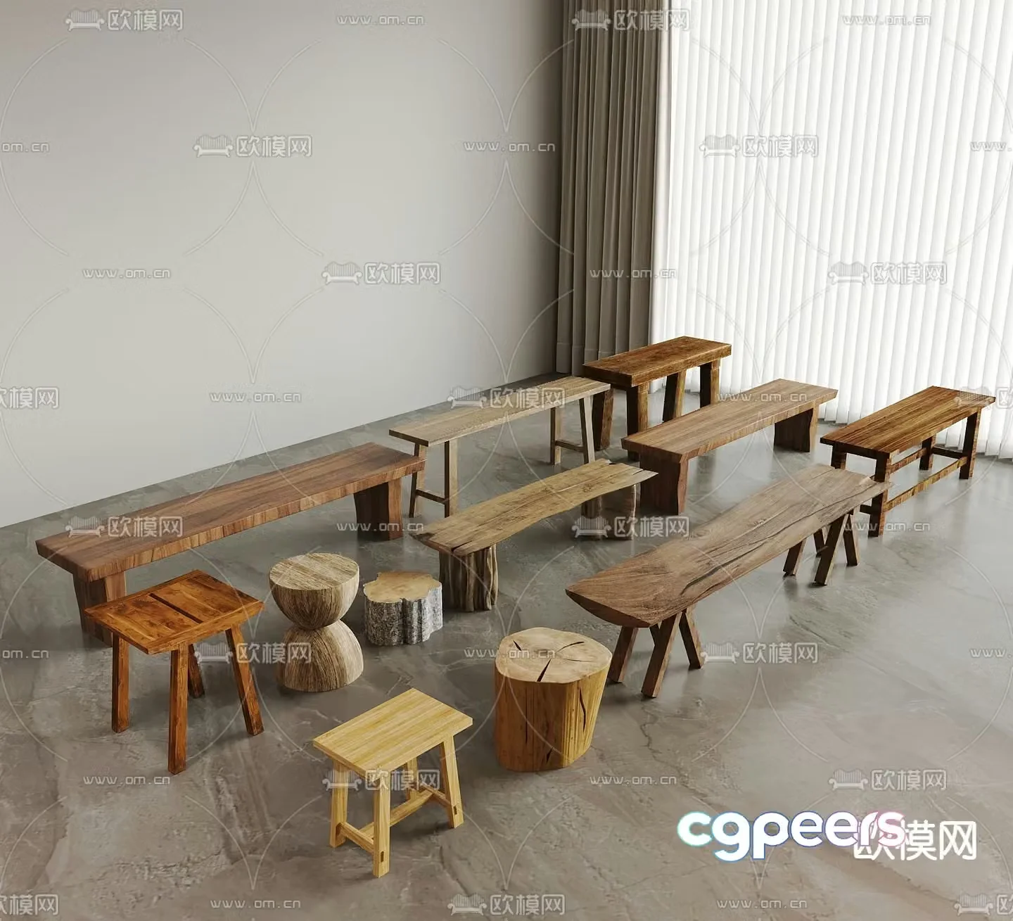 wabi-sabi stool bench 3d model