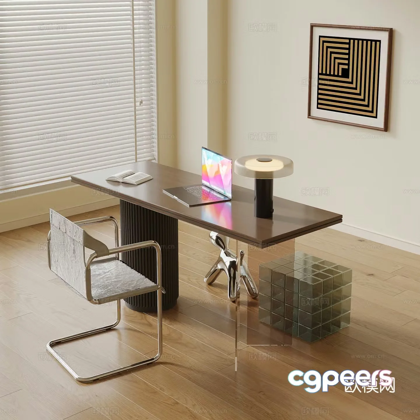 Modern desk chair acrylic square stool 3d model
