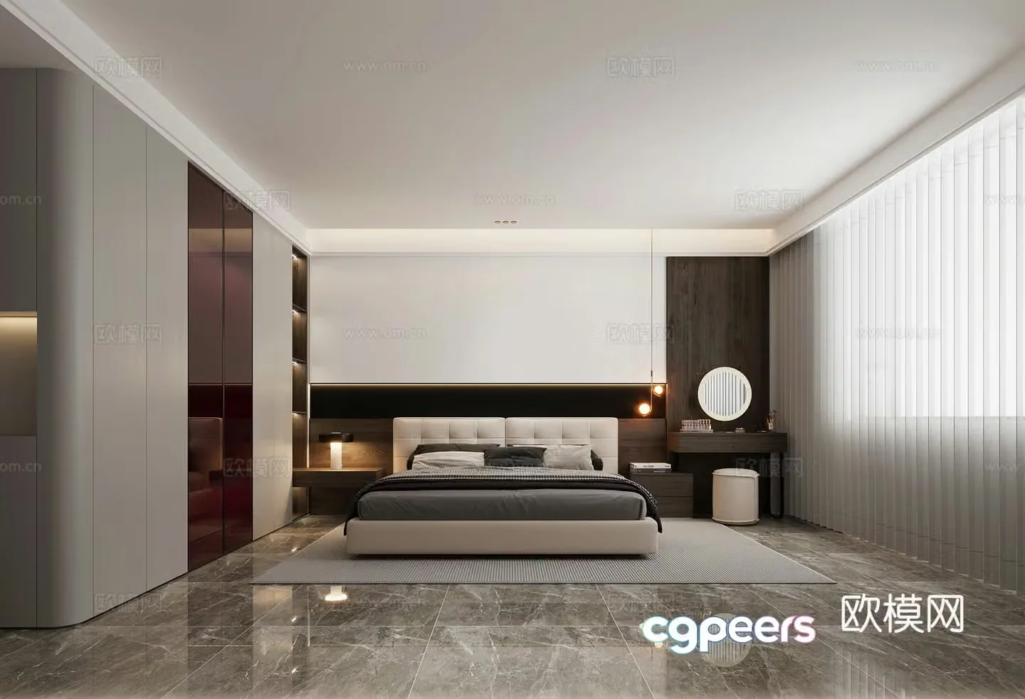 Modern light luxury Italian dark tone bedroom 3D model