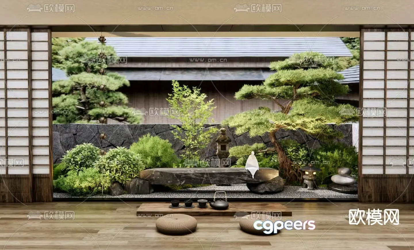 Landscape sketches plant landscaping Zen sculpture 3D model