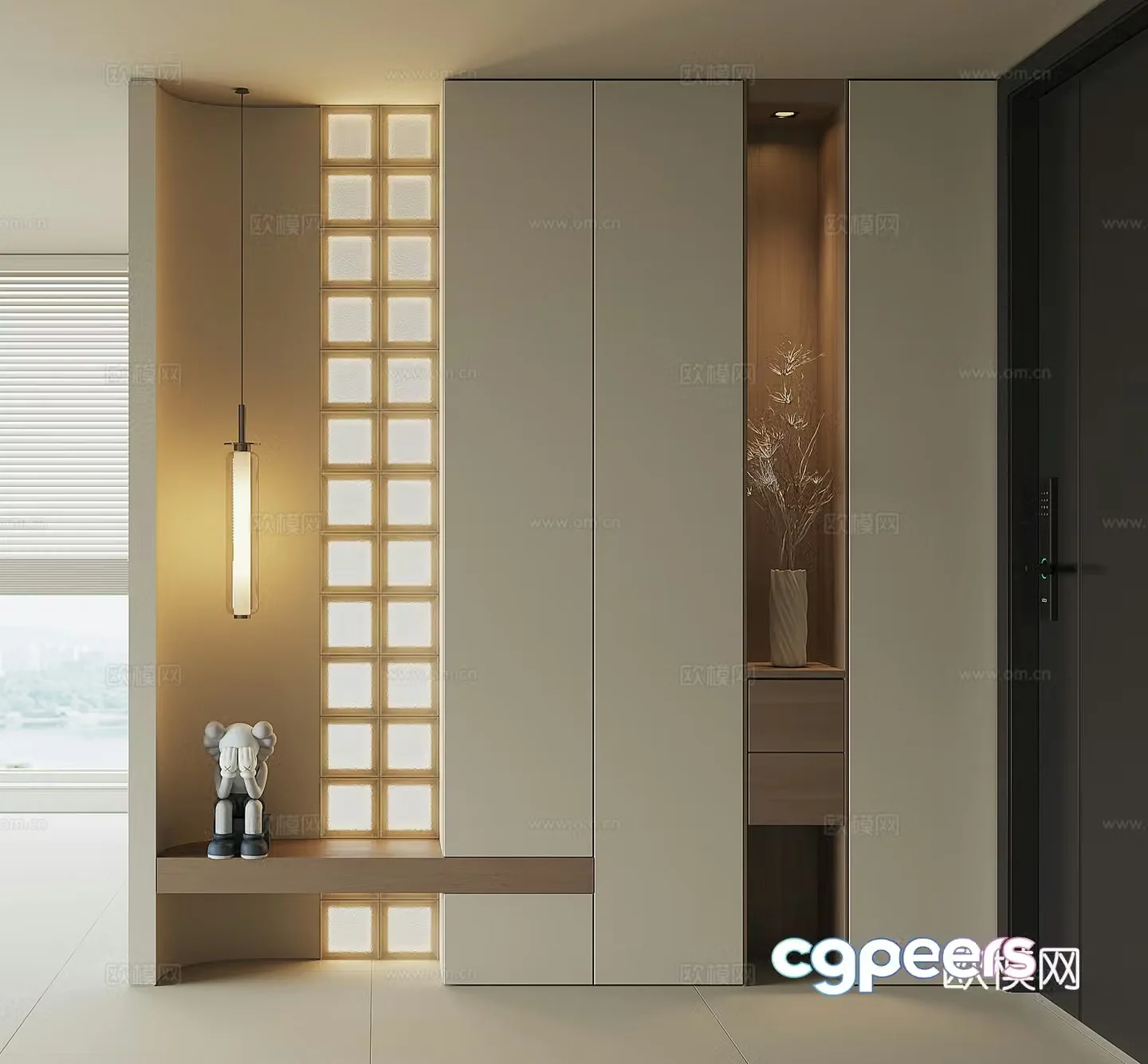Modern home entrance shoe cabinet 3D model