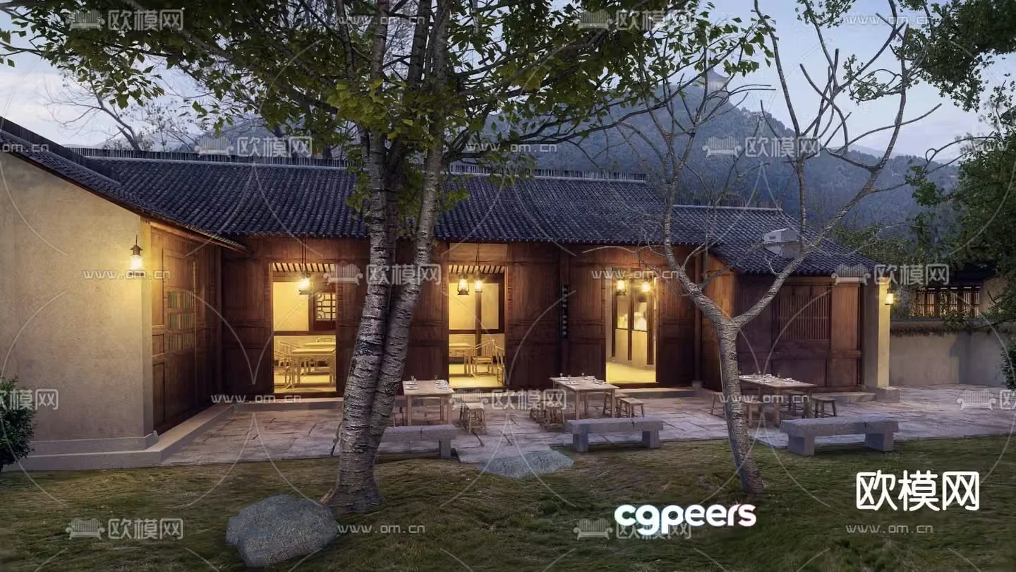 Wabi Sabi B&B courtyard landscape 3D model