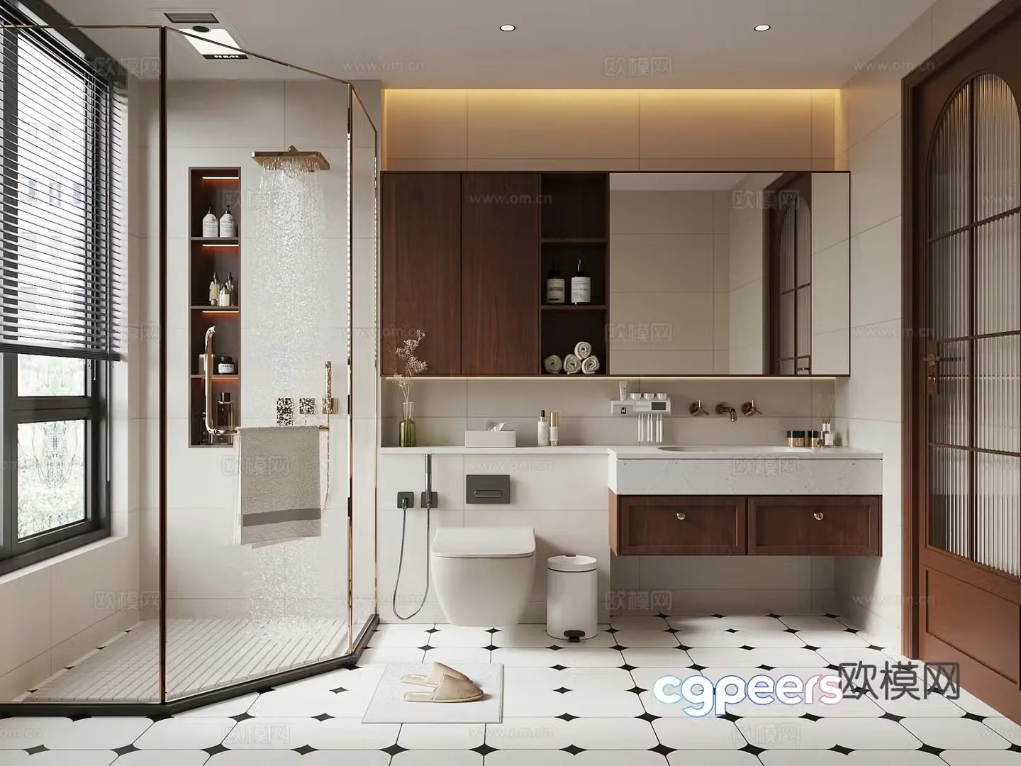Middle-aged bathroom cabinet toilet 3d model