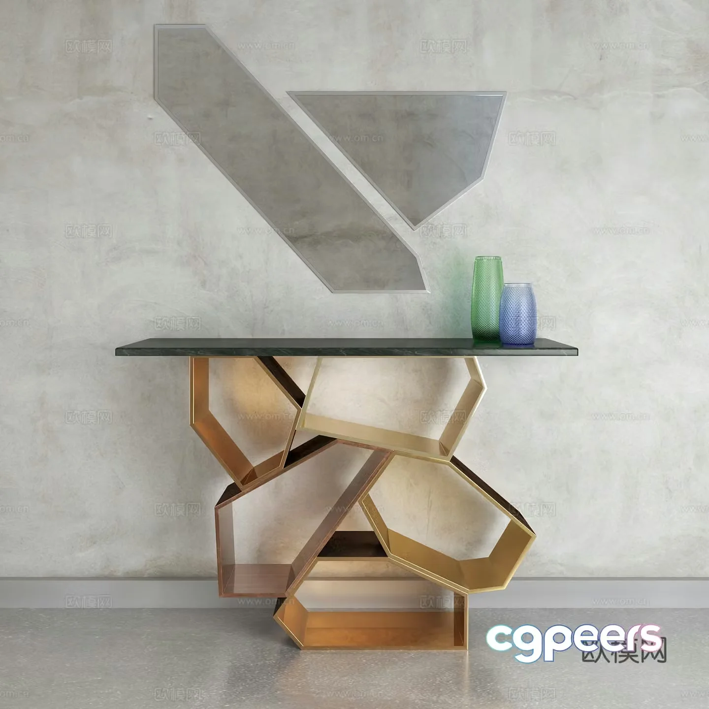 Modern decorative cabinet combination decorative sideboard geometric mirror 3d model