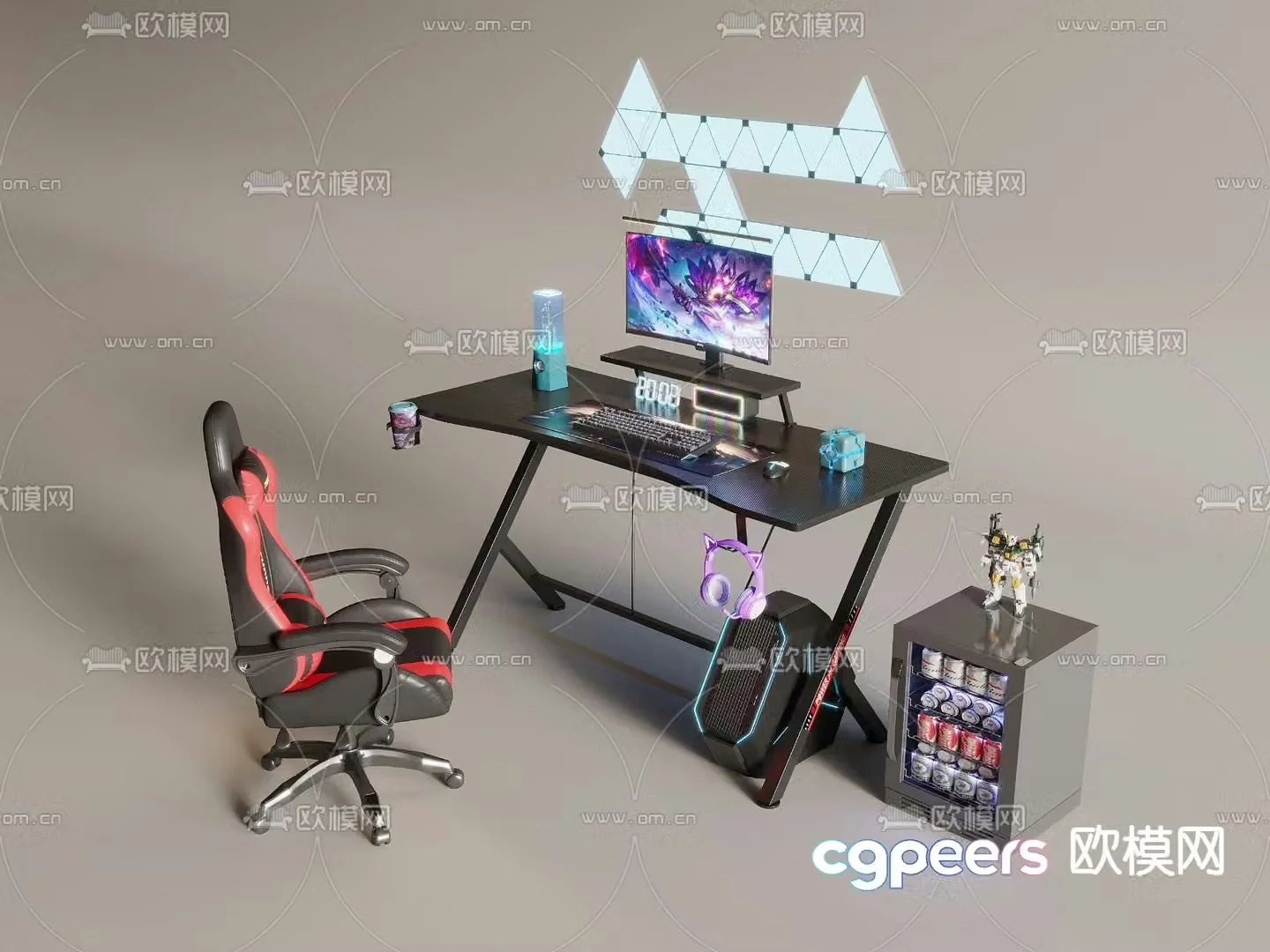 Gaming table computer equipment gaming chair 3d model