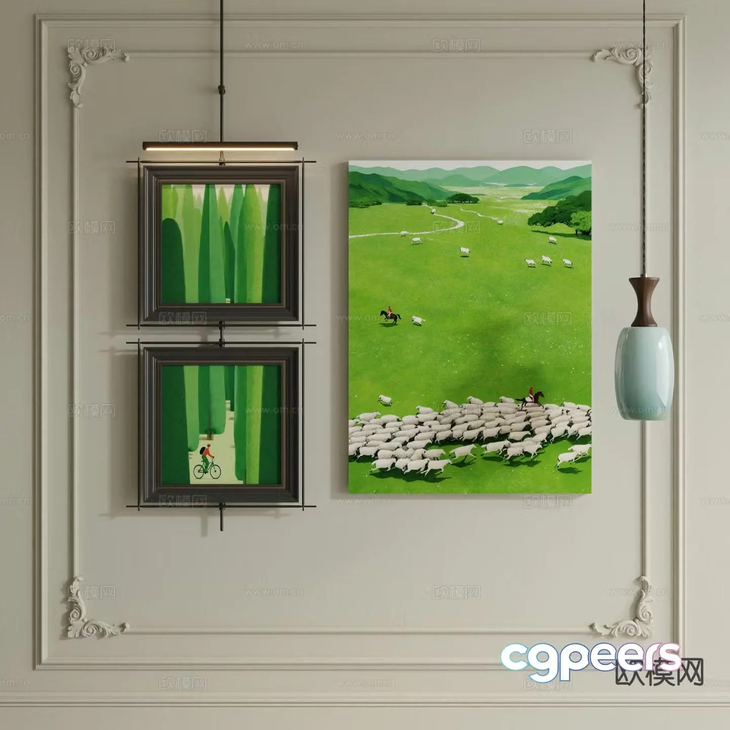 Modern boom decorative painting prairie oil painting 3d model