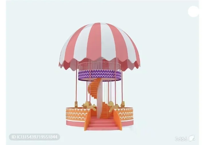 A Carousel With A Pink And White Striped Canopy 3D Model – 873 – VRAY Render