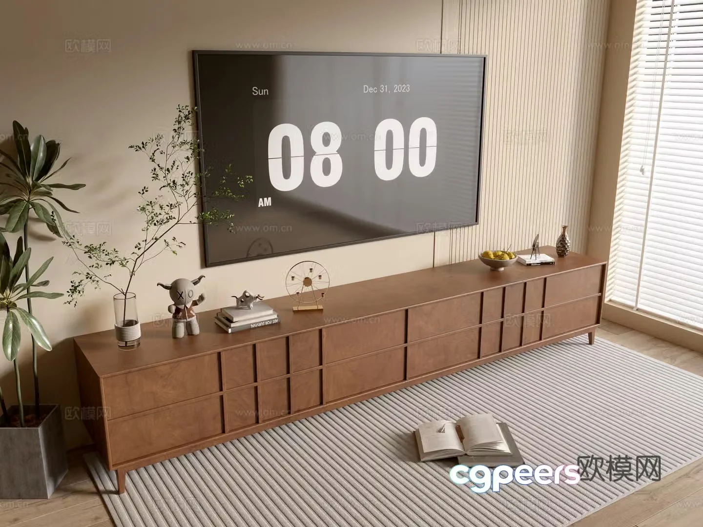 Modern wood grain TV cabinet simple side cabinet chest of drawers low cabinet whole cabinet side cabinet 3D model