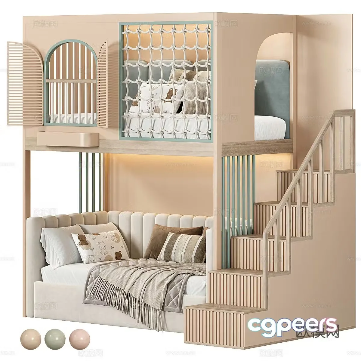 Modern creamy style children’s bed 3d model