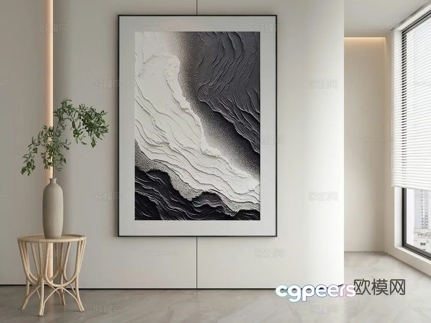 Modern decorative painting texture painting black and white hanging painting 3d model
