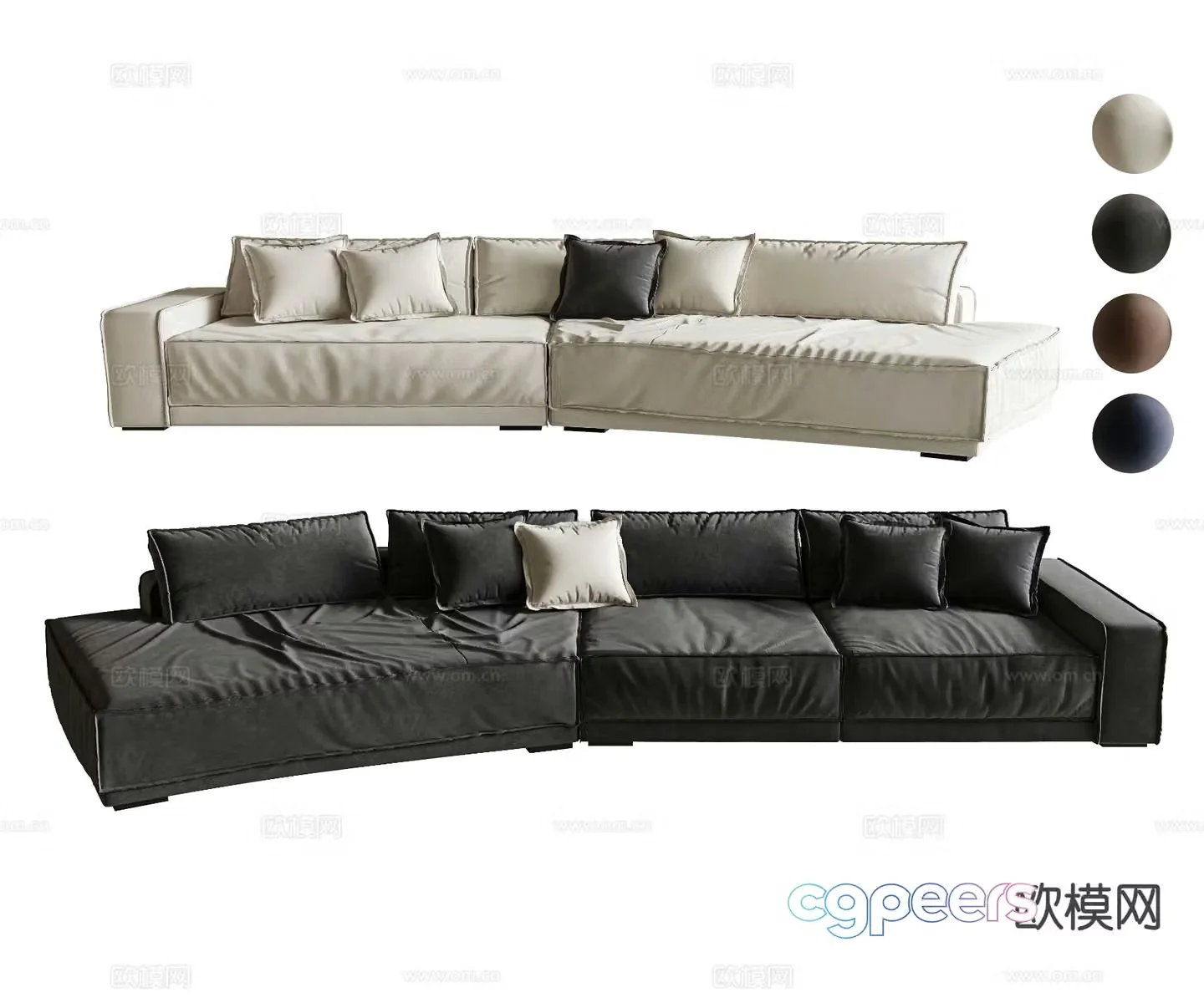 Modern multi-person sofa upholstered sofa 3d model