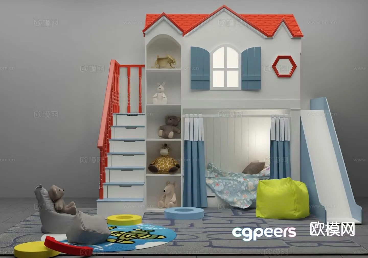 Modern children’s bed bunk bed 3d model