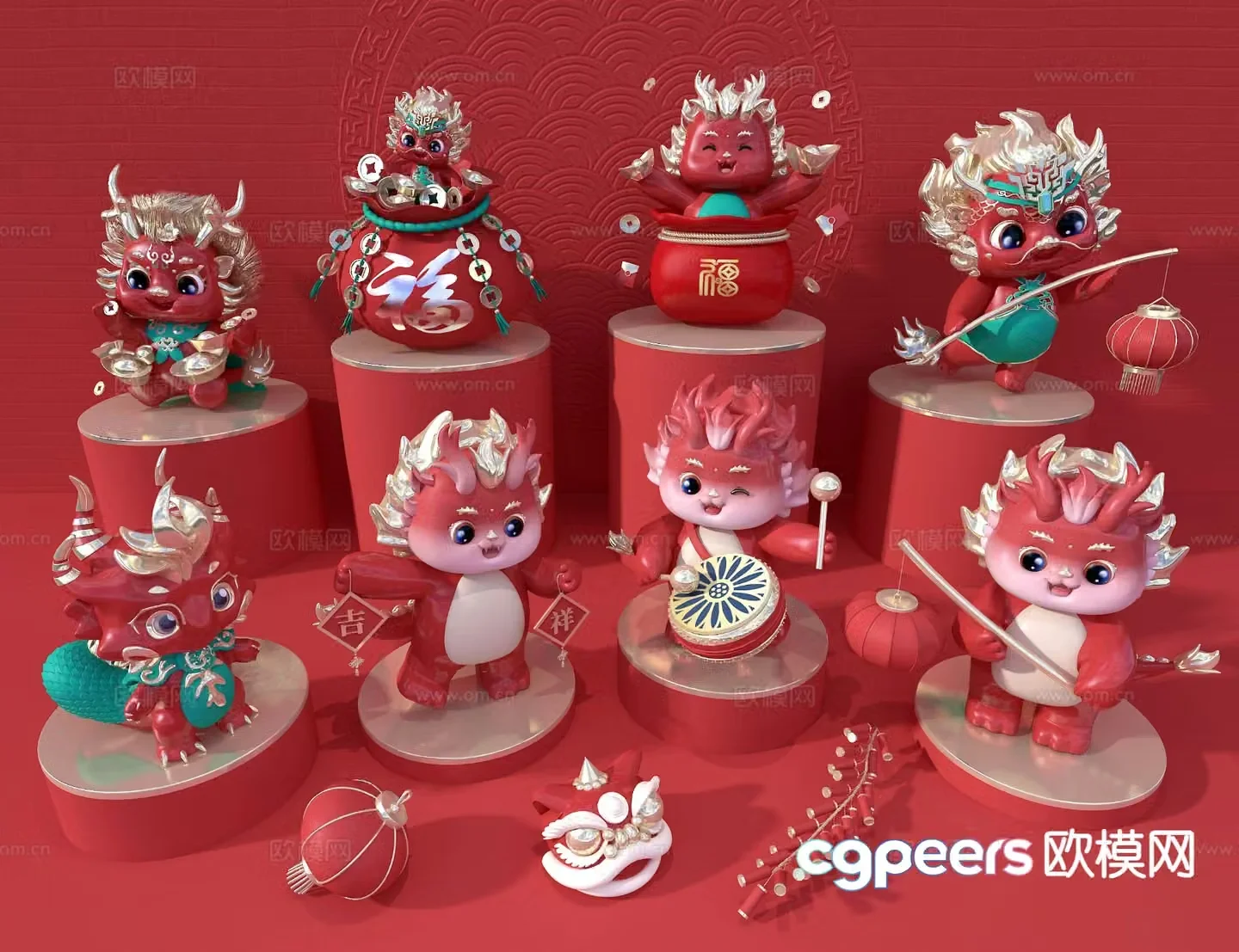 New Chinese Style Dragon Baby Display Commercial Display 3D Model