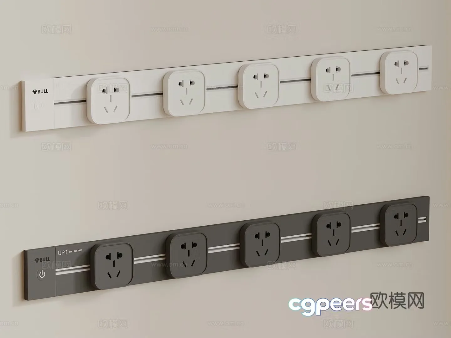 Socket Modern Plug Row Track Socket 3D Model