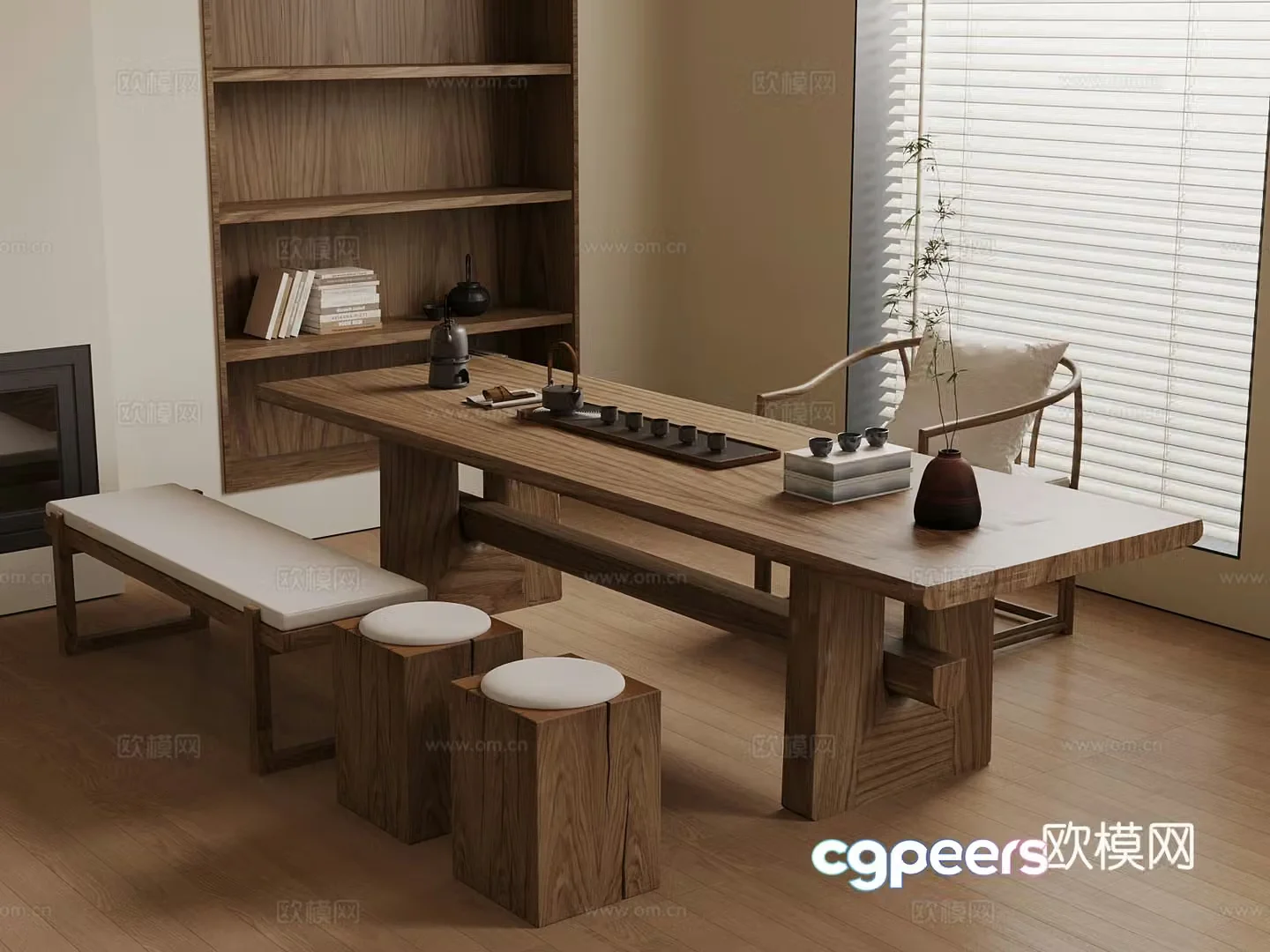 New Chinese style tea table and chairs tea set teapot 3d model