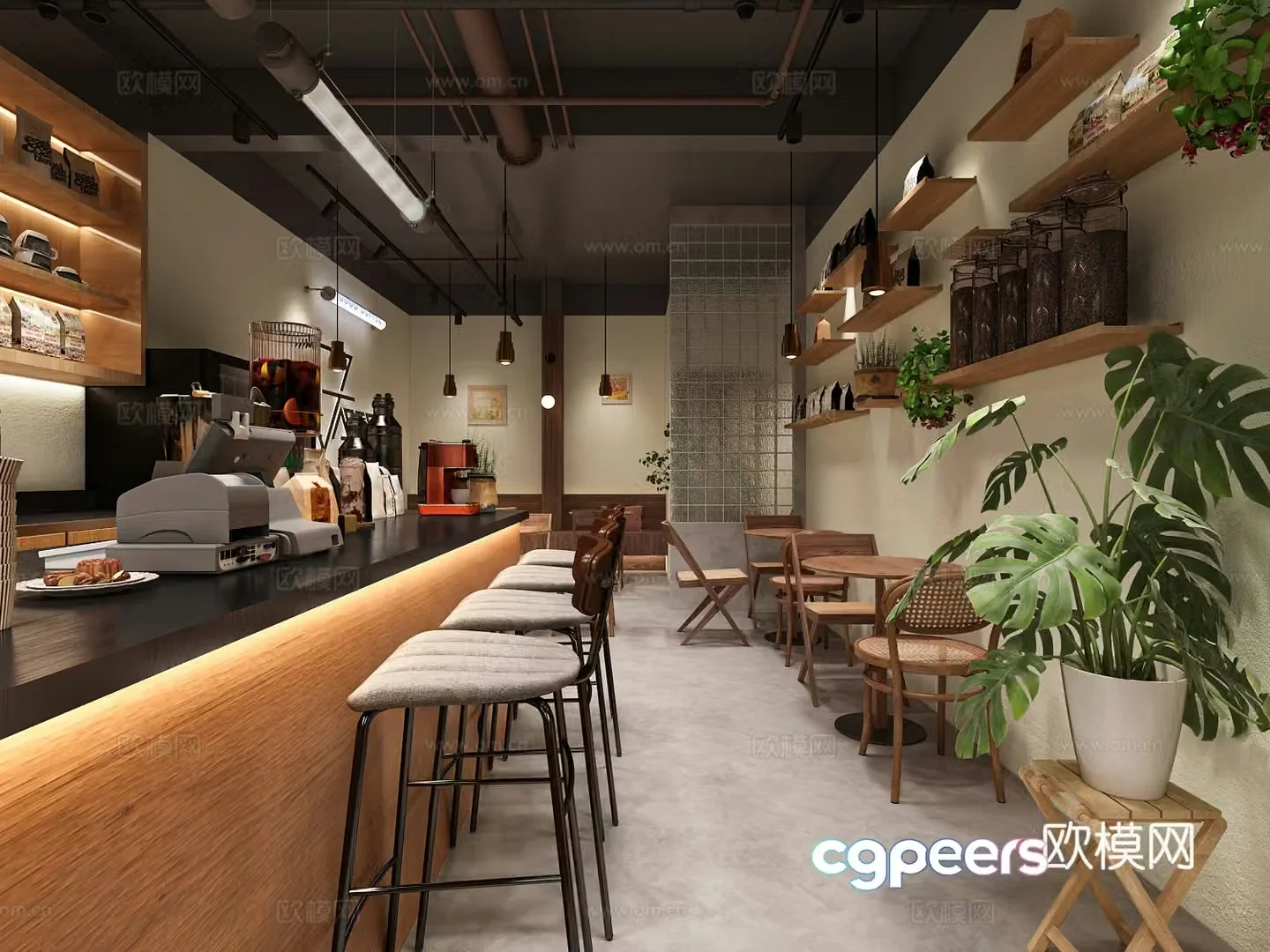 Modern American coffee shop 3d model