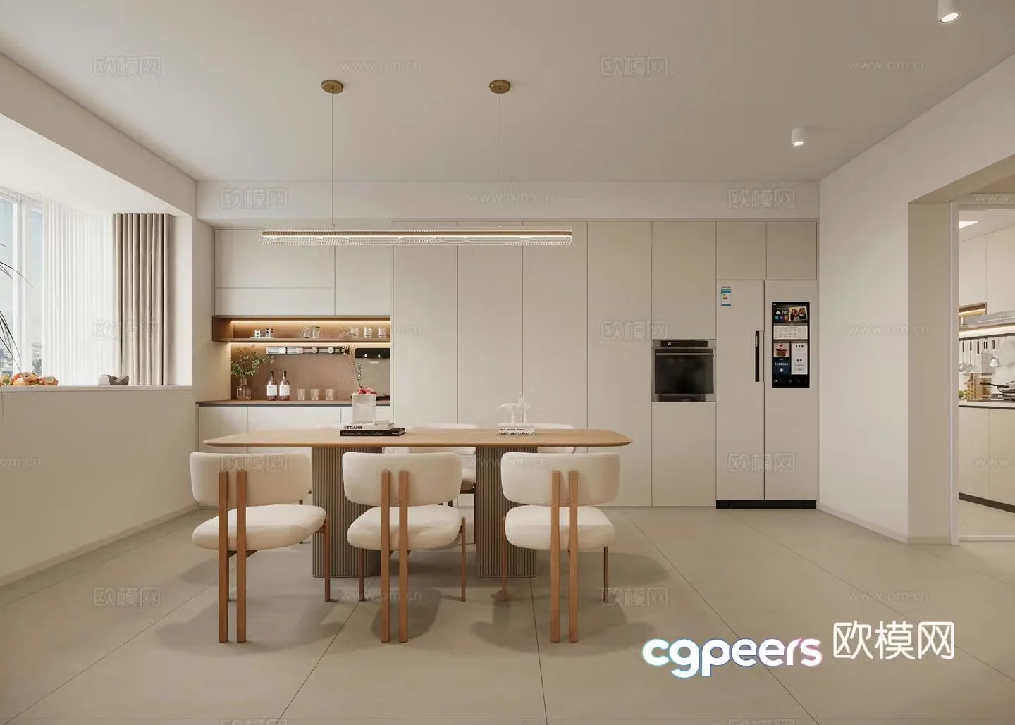 Modern Cream Style Restaurant 3D Model