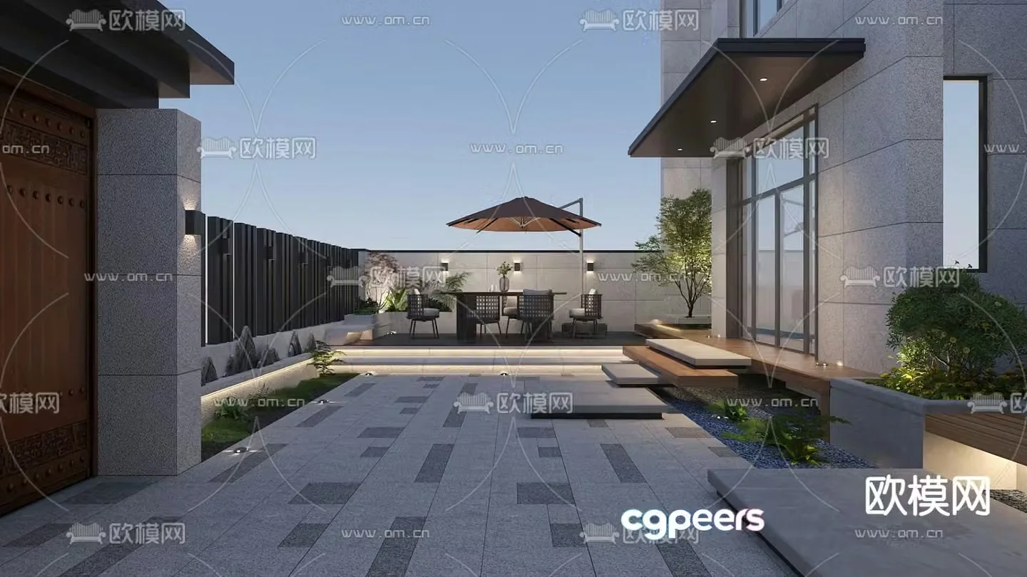 Villa courtyard residential courtyard 3d model