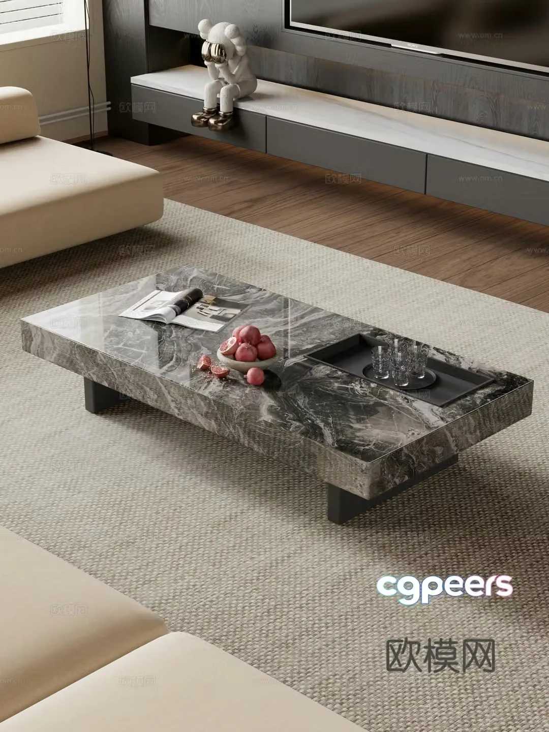 Marble coffee table rock sheet coffee table coffee table 3d model