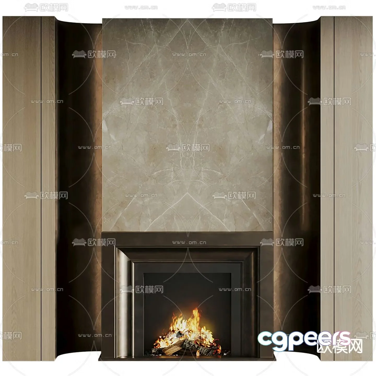 European fireplace marble background wall 3d model