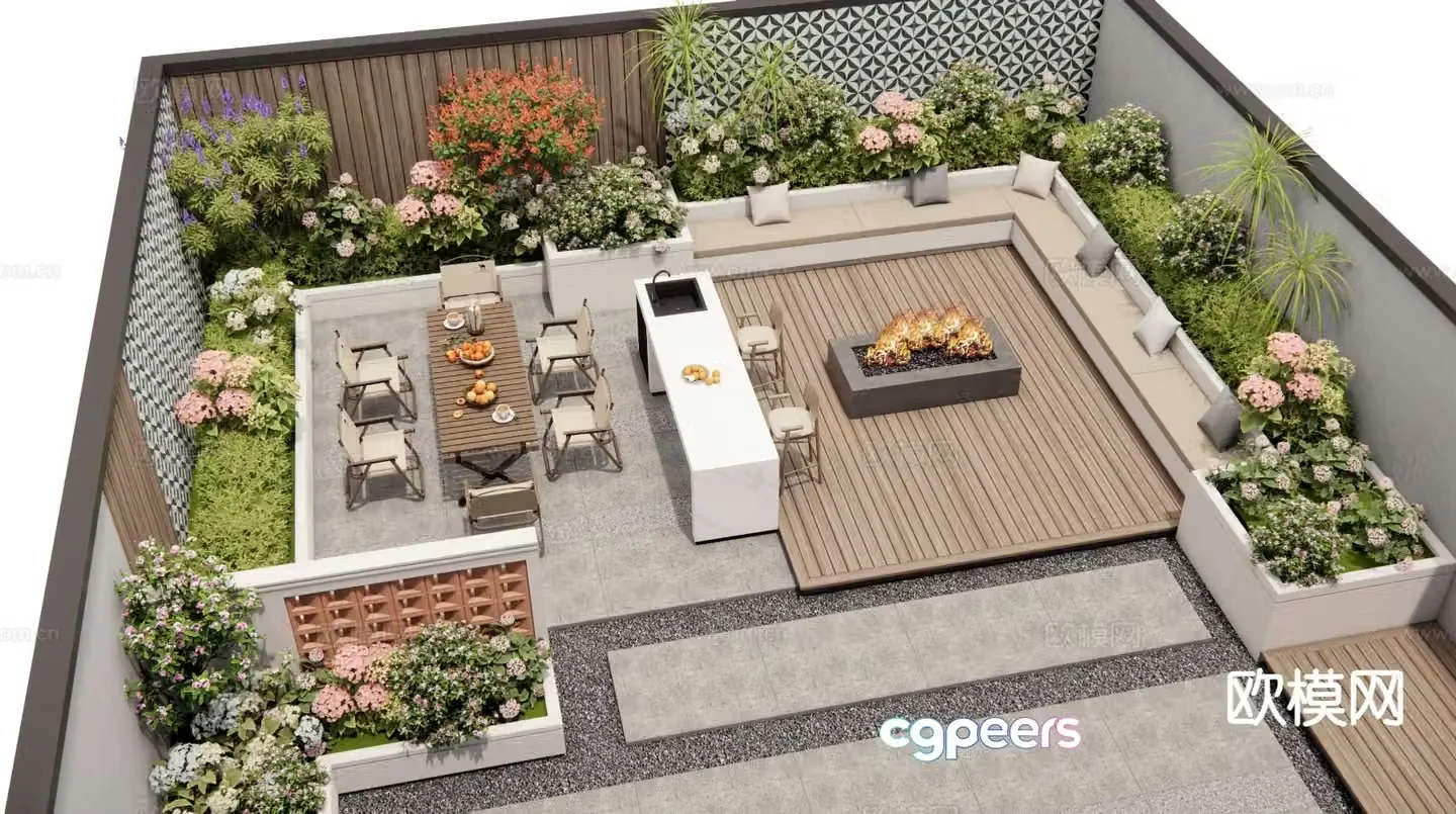 Modern villa courtyard garden roof garden 3d model