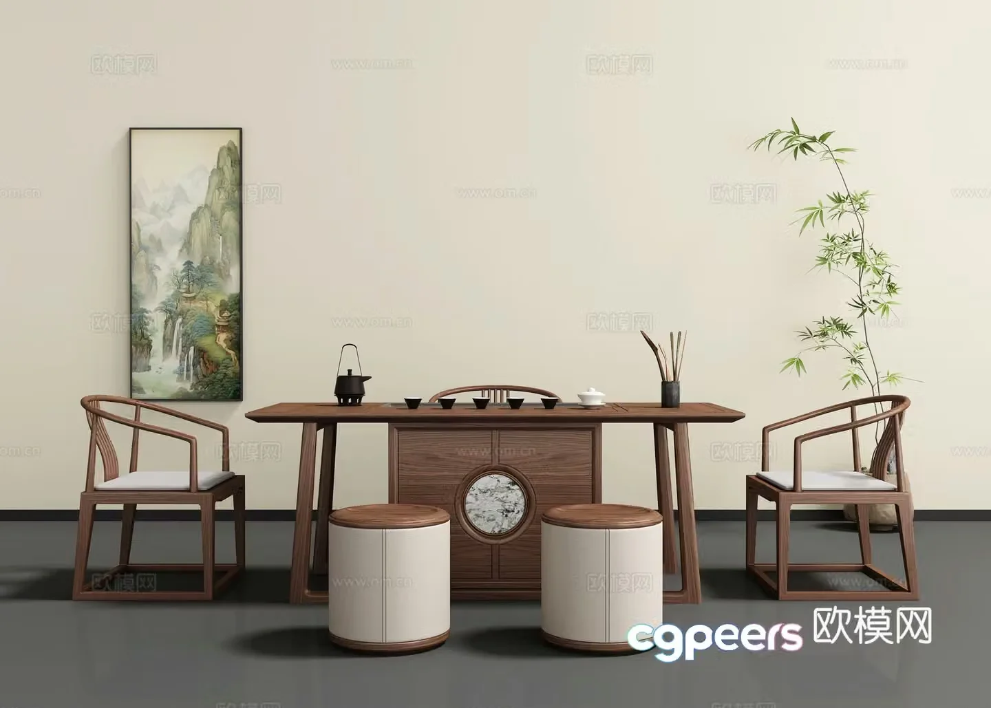 New Chinese style tea table and chair 3D model