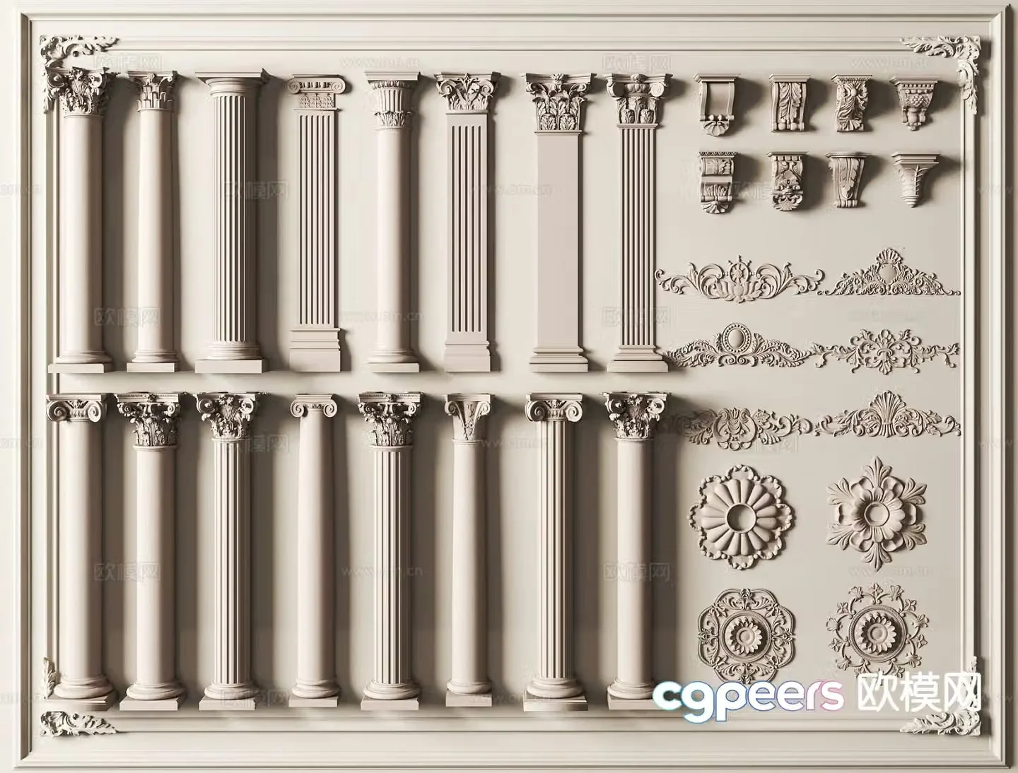 French column Roman column lamp plate gypsum column villa door column 3d model