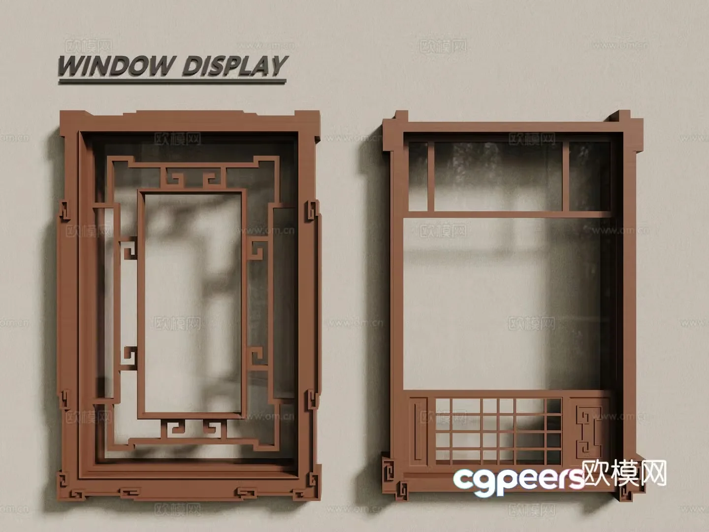 New Chinese style windows hollow windows carved windows lattice windows wooden windows 3d model
