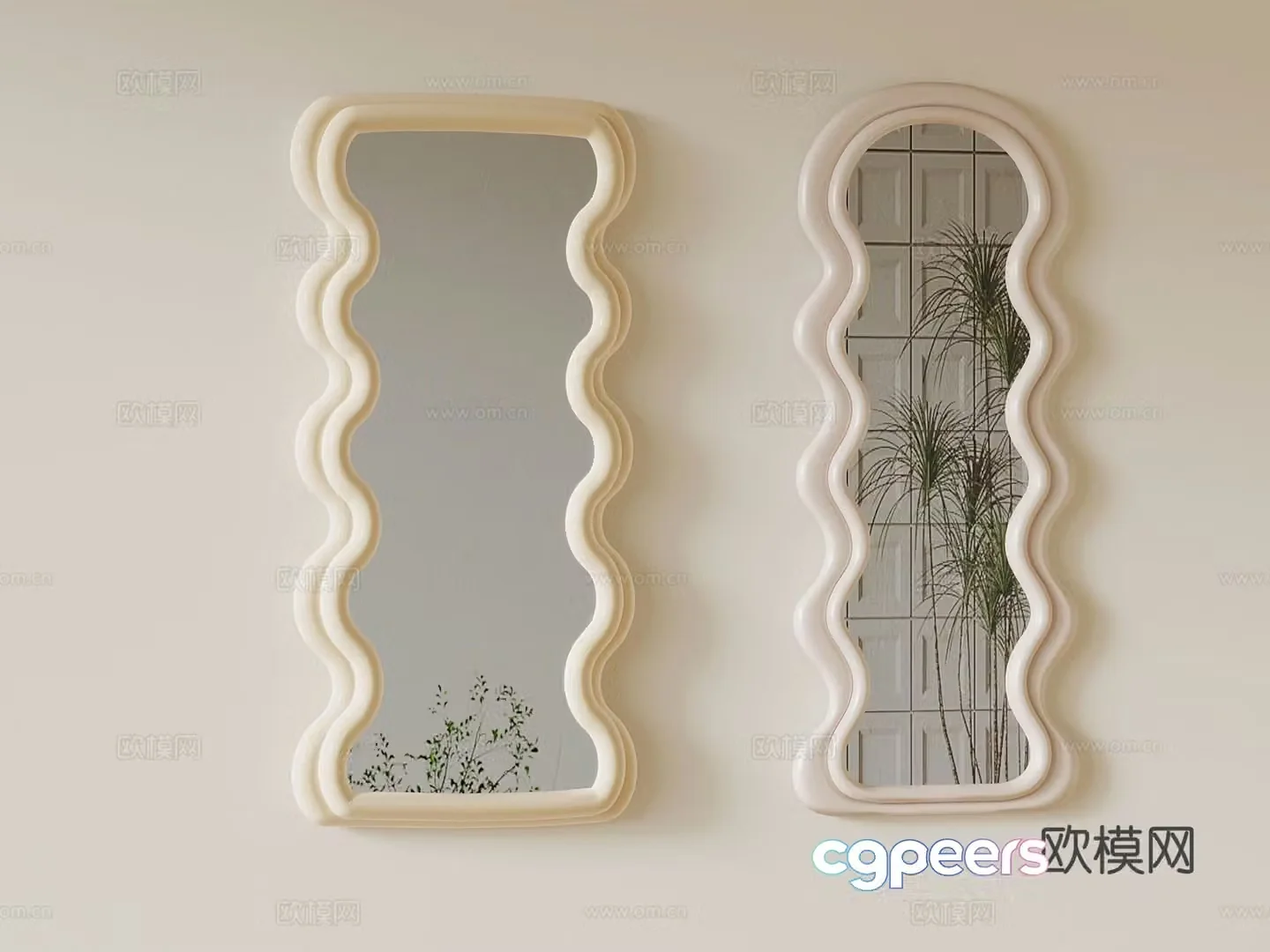 Cream style mirror full body mirror 3d model