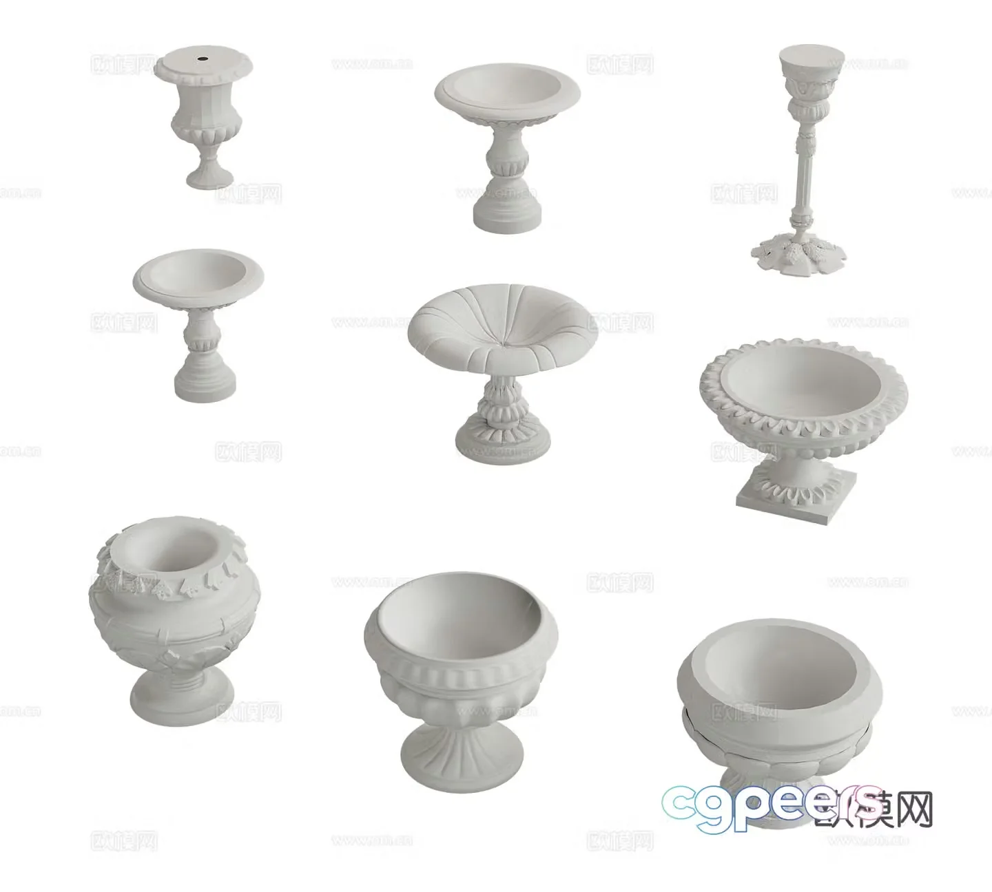 Flower bed European classical Roman fountain Flower pond Gypsum column 3D model