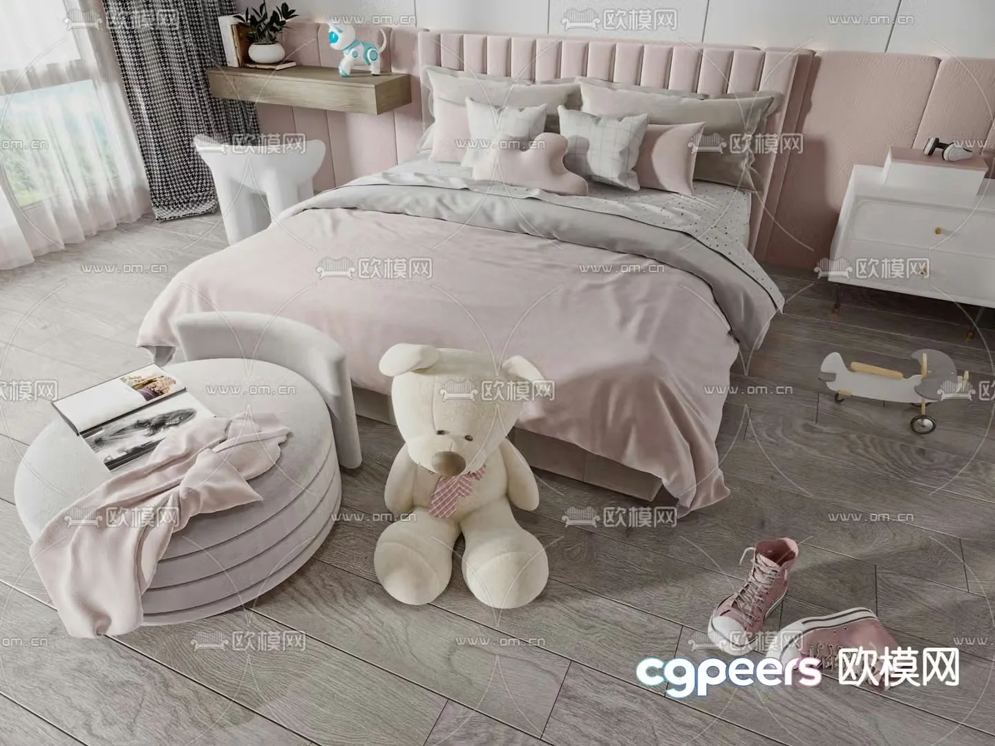 Cream style children’s bed 3d model