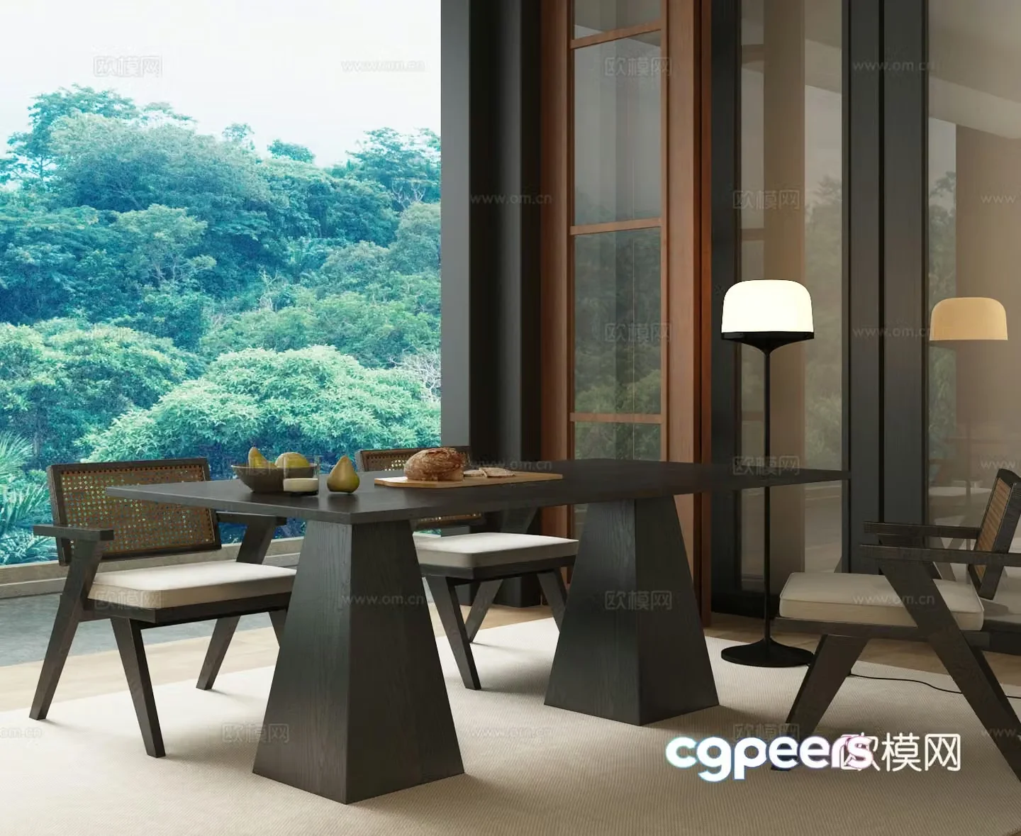 Modern French medieval dining table and chair 3D model