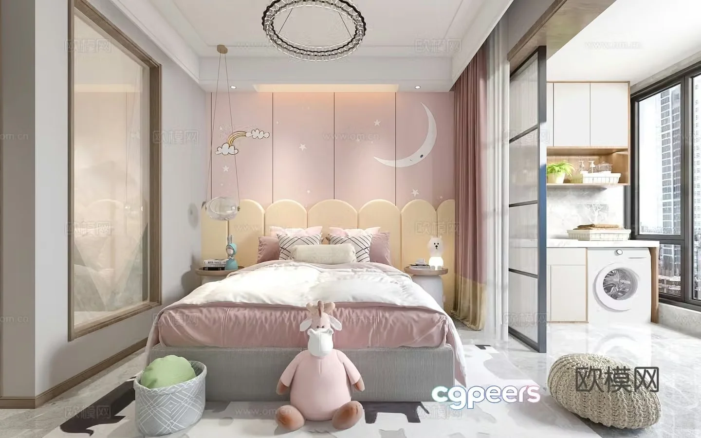 Modern children’s room daughter’s room 3d model with balcony
