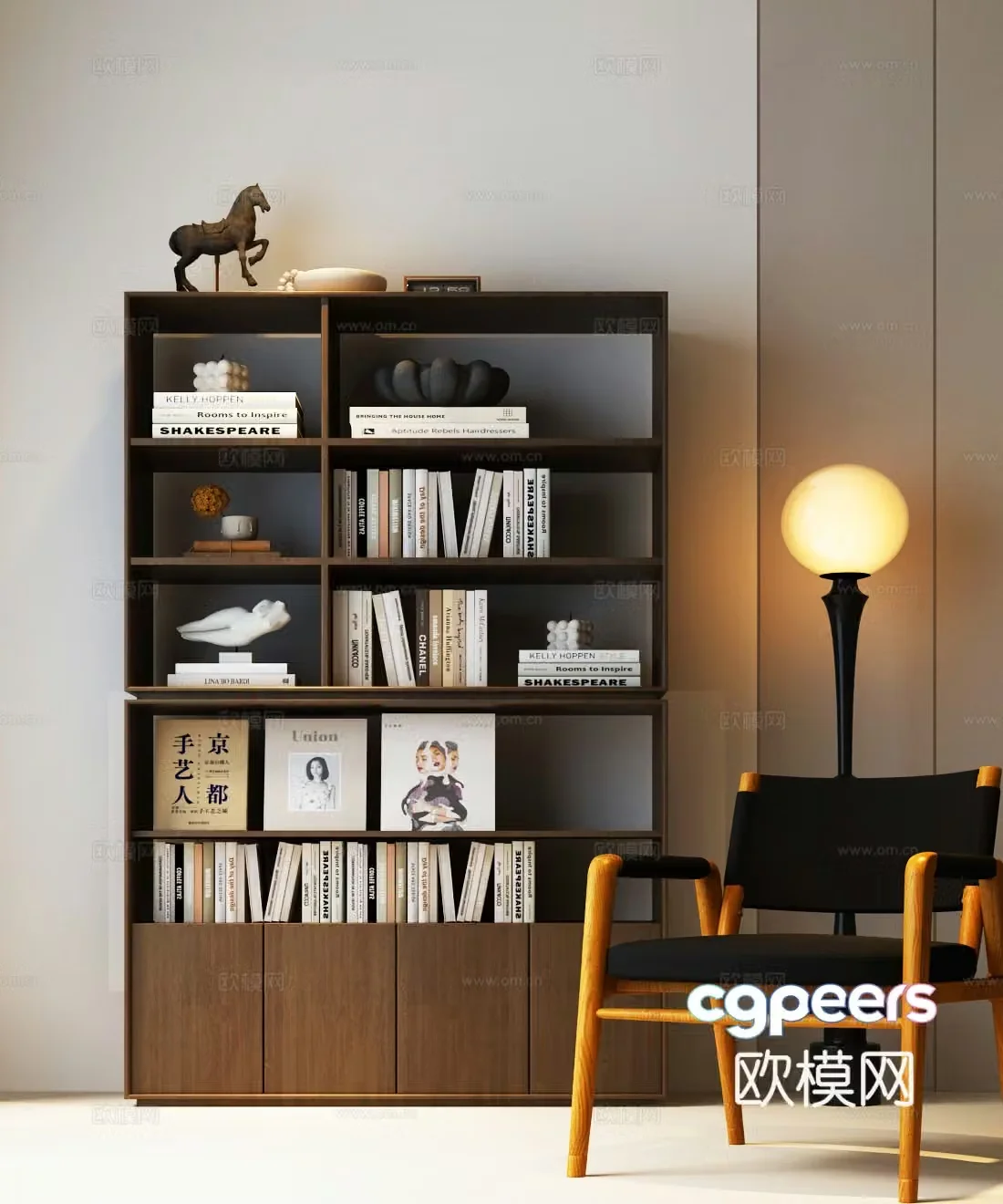 Bookcase Italian bookcase Open bookcase Floor-standing lamp Modern bookcase Italian minimalist bookcase 3D model