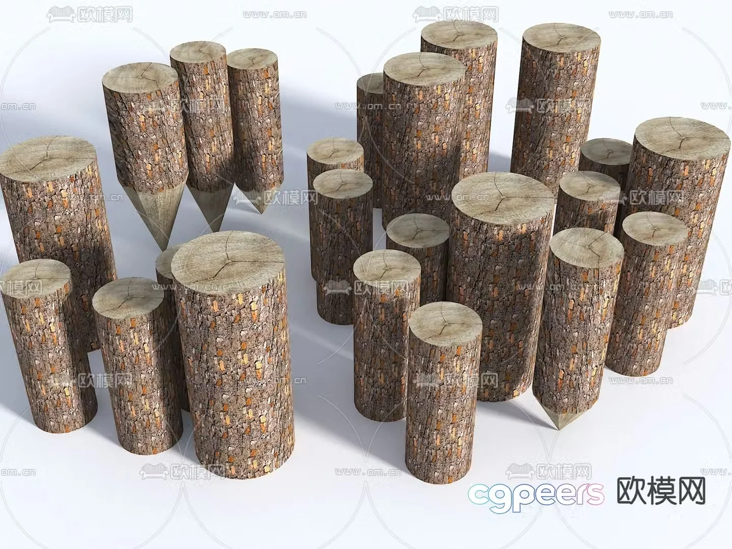 Modern wood pile wood pile fence tree stump fencing 3d model