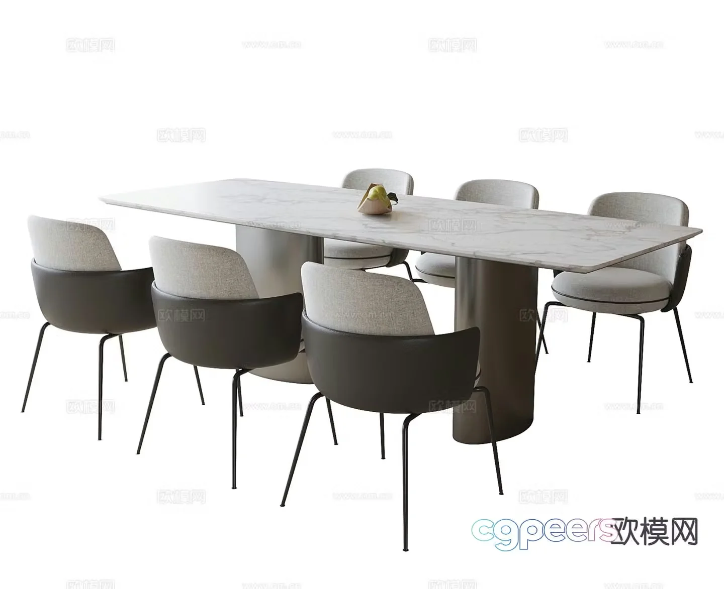Modern long dining table and chairs 3d model