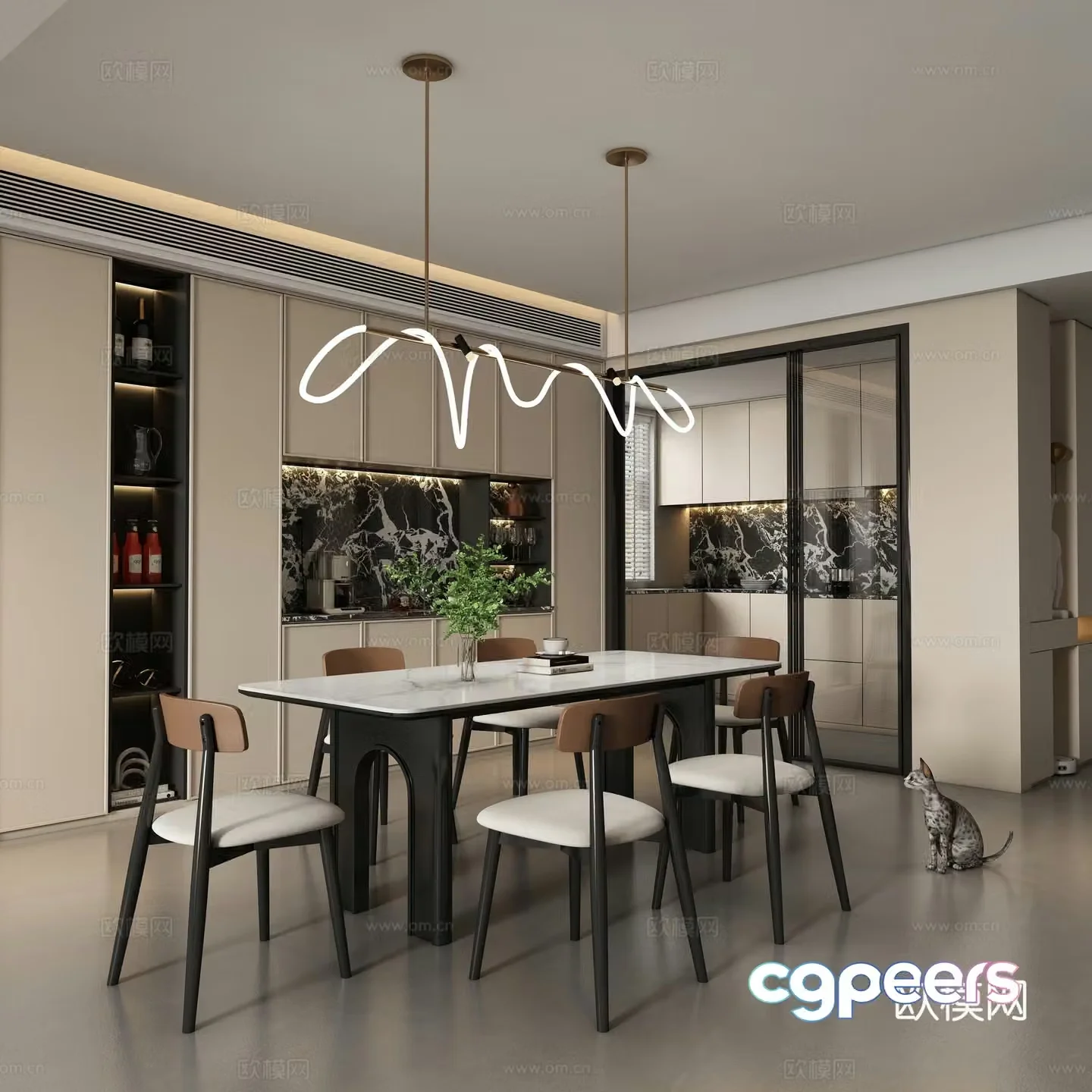 Modern restaurant dining table and chair 3d model