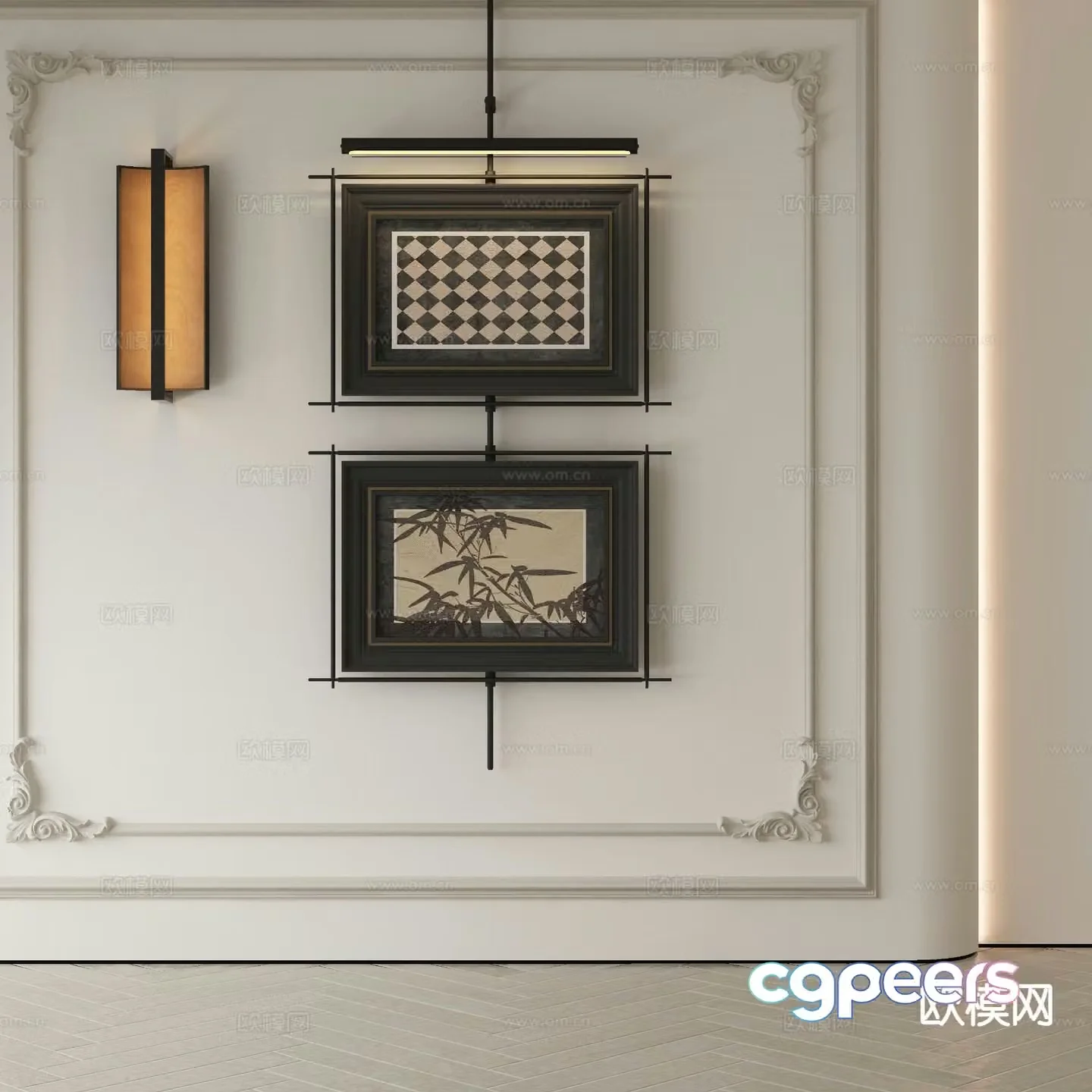 New Chinese style bamboo leaf painting decorative painting 3d model