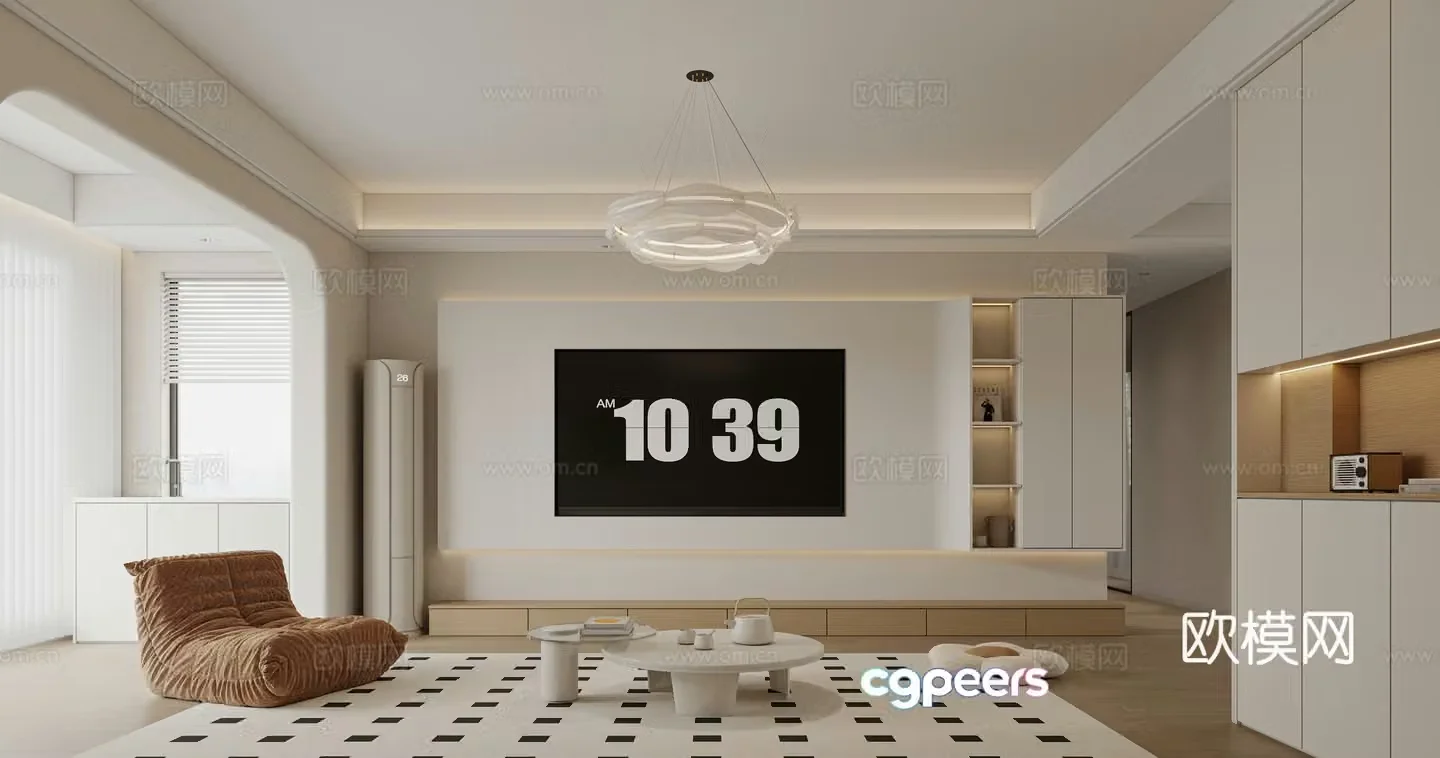 Cream style TV background wall 3D model