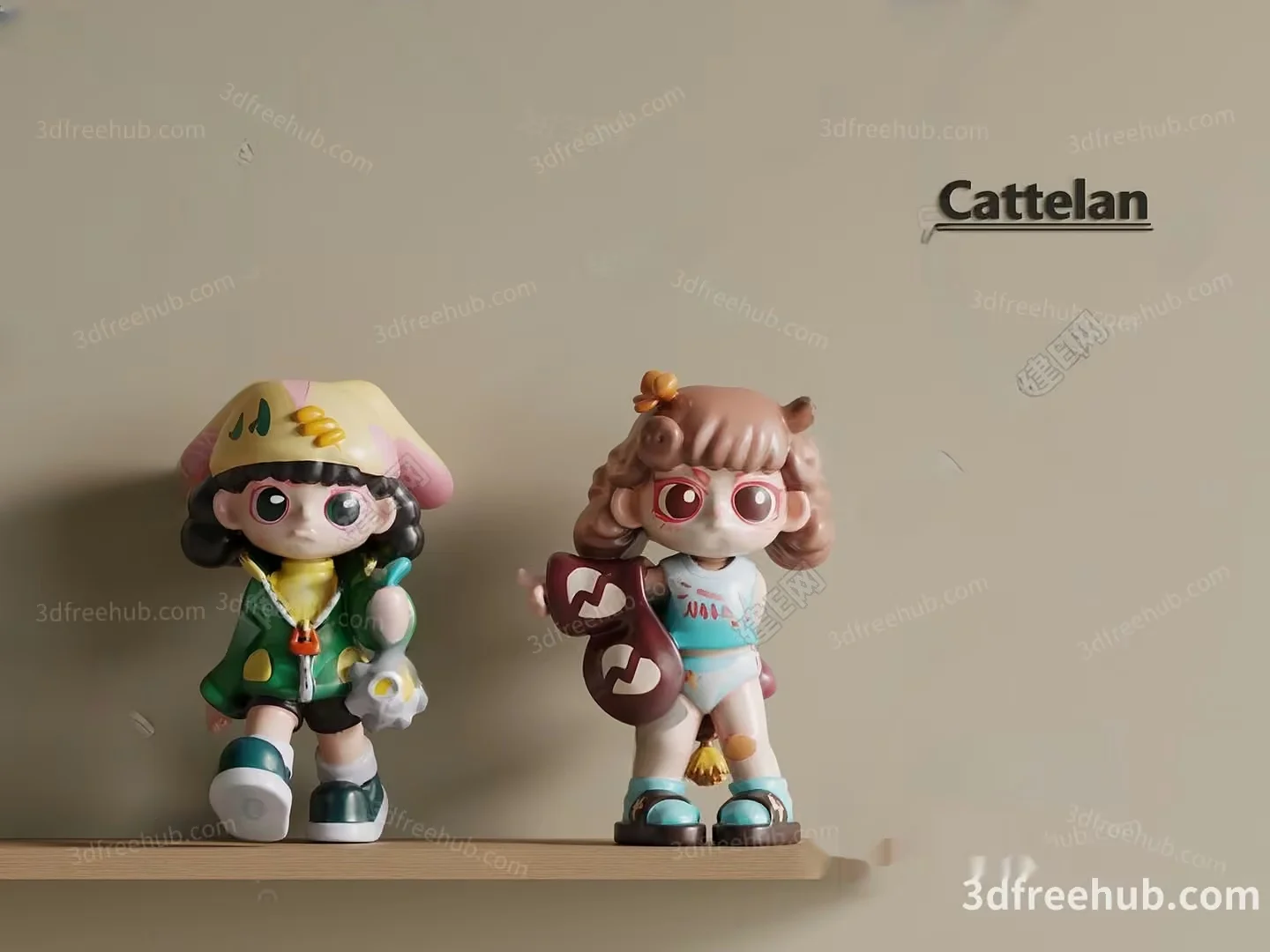 The Image Features Two Cartoon Dolls On A Shelf Showcasing Their Unique Styles And 3D Model – 19889 – VRAY Render
