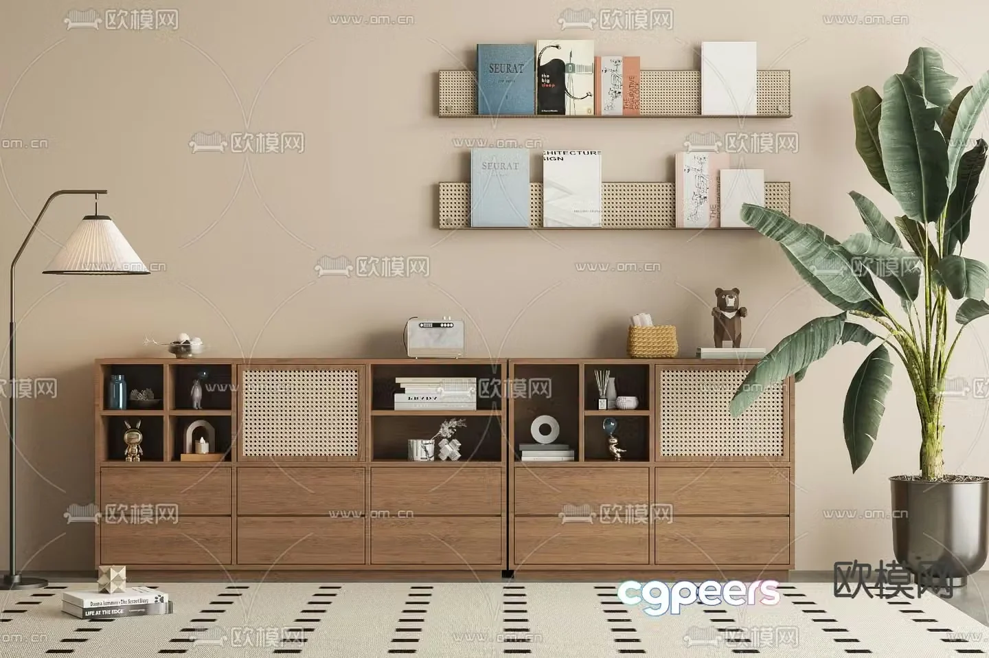 Middle-aged style chest of drawers storage cabinets low cabinet 3d model