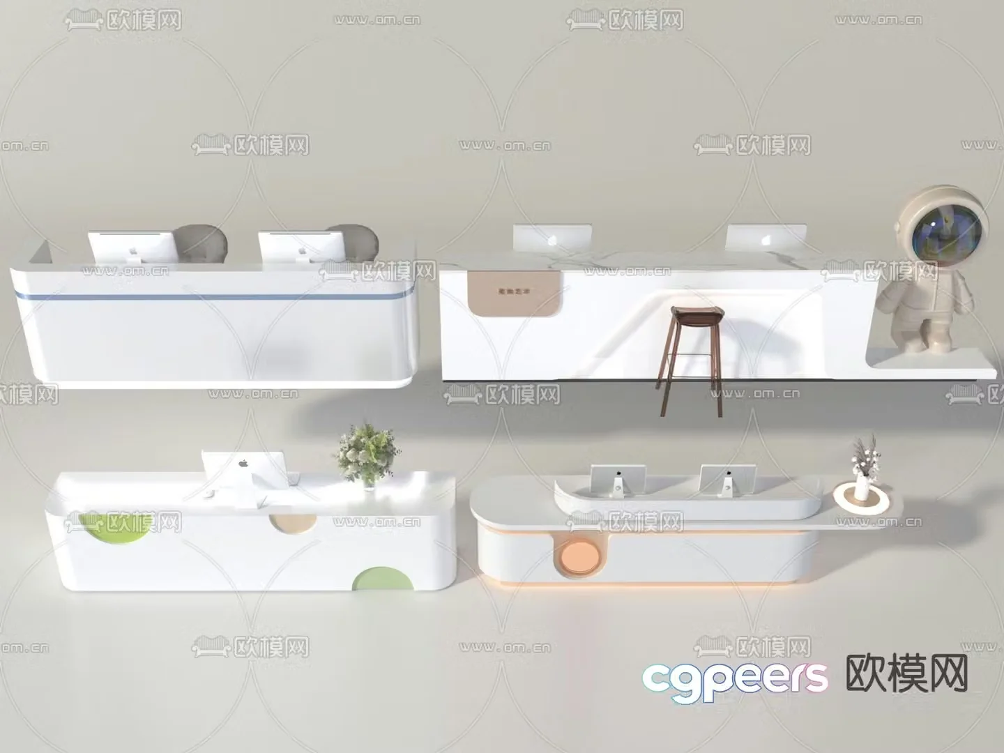 Bar counter service desk reception desk 3d model