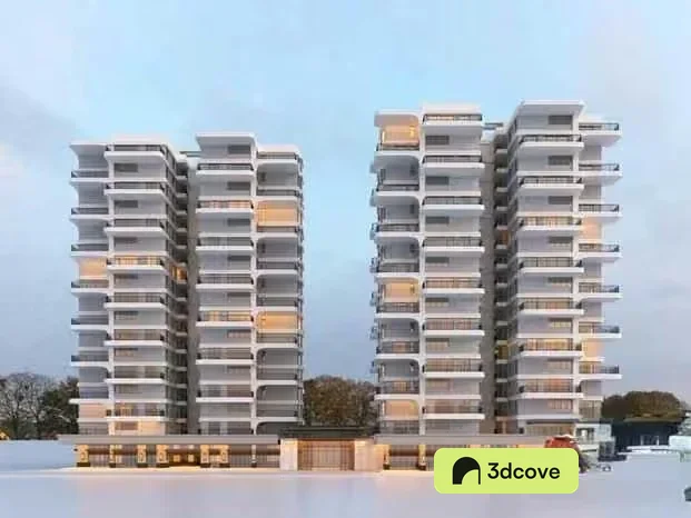 Two Tall White Apartment Buildings
