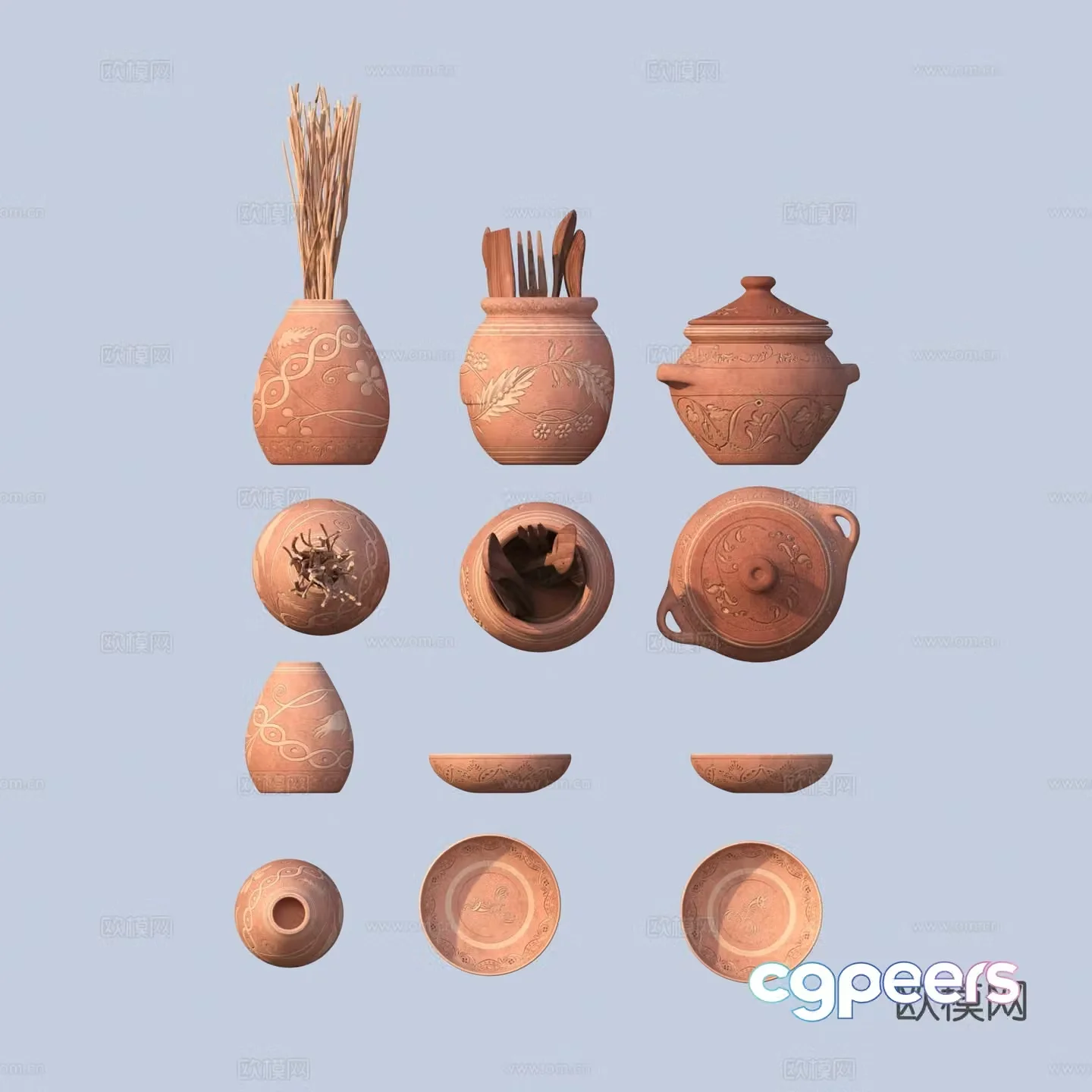 Clay pot earthen pot jar clay pot porcelain clay vessel 3d model