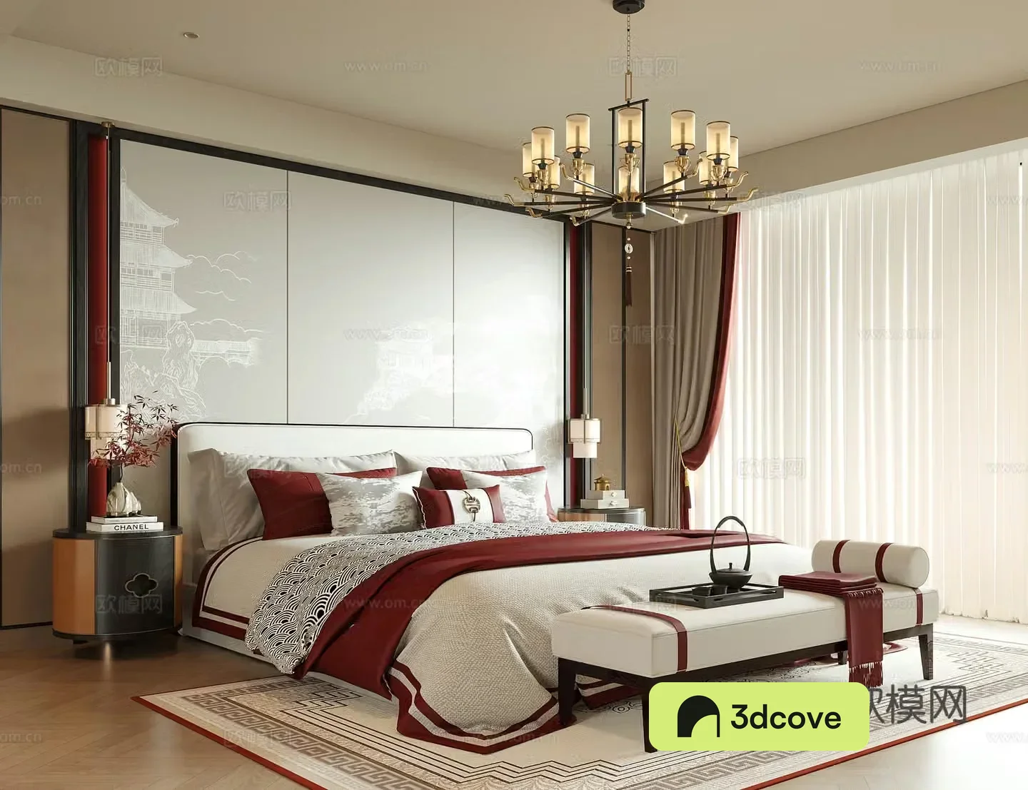 New Chinese style bedroom bedside stool bedside table carpet