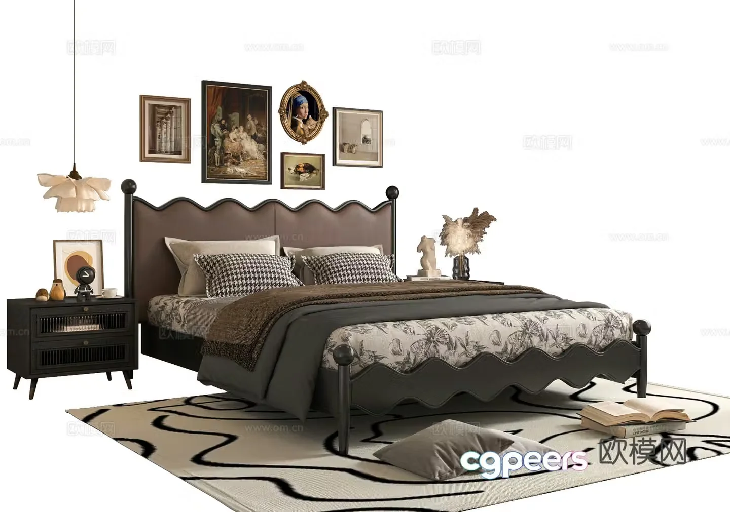 French double bed 3d model