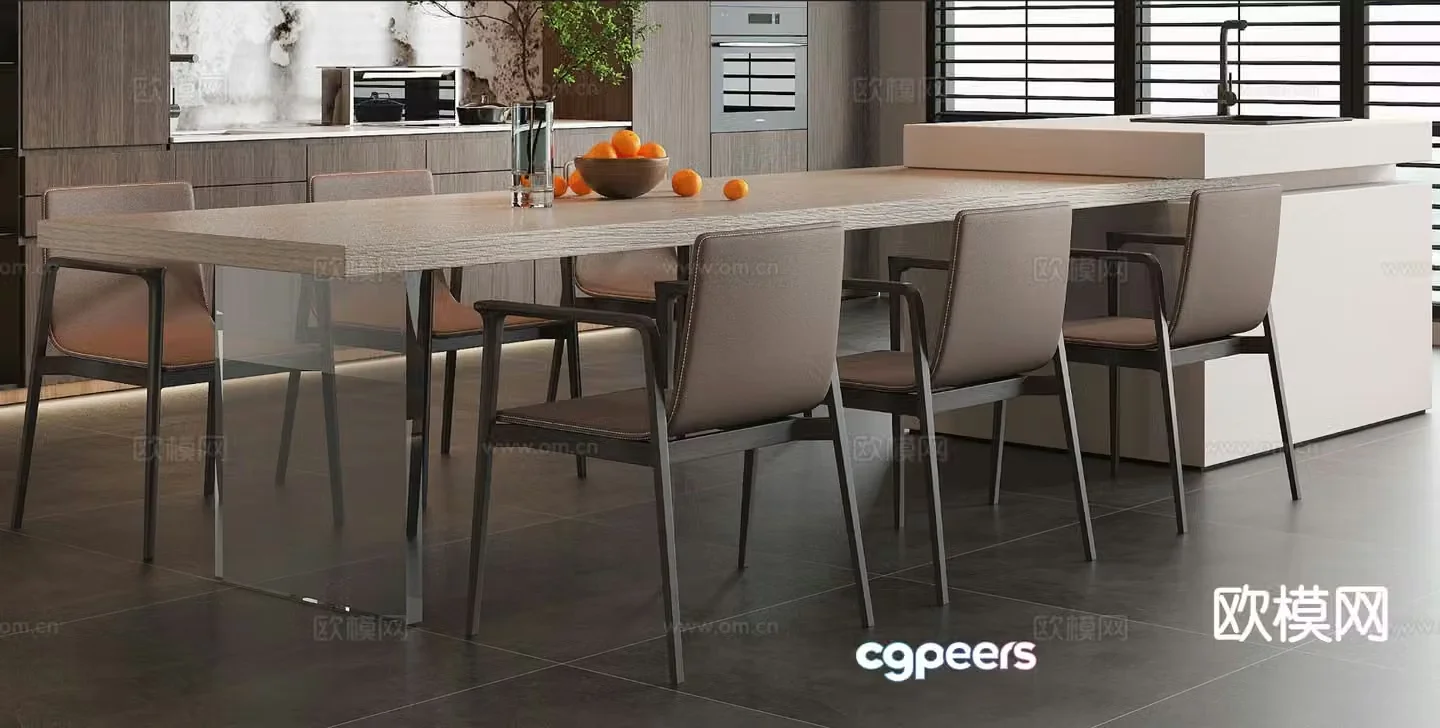 Italian dining table and chairs island dining table 3d model