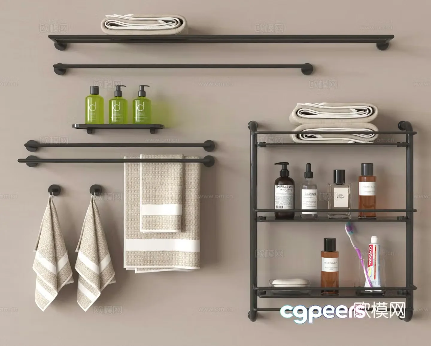 Towel rack Toilet supplies Bathroom storage rack Wall rack 3D model