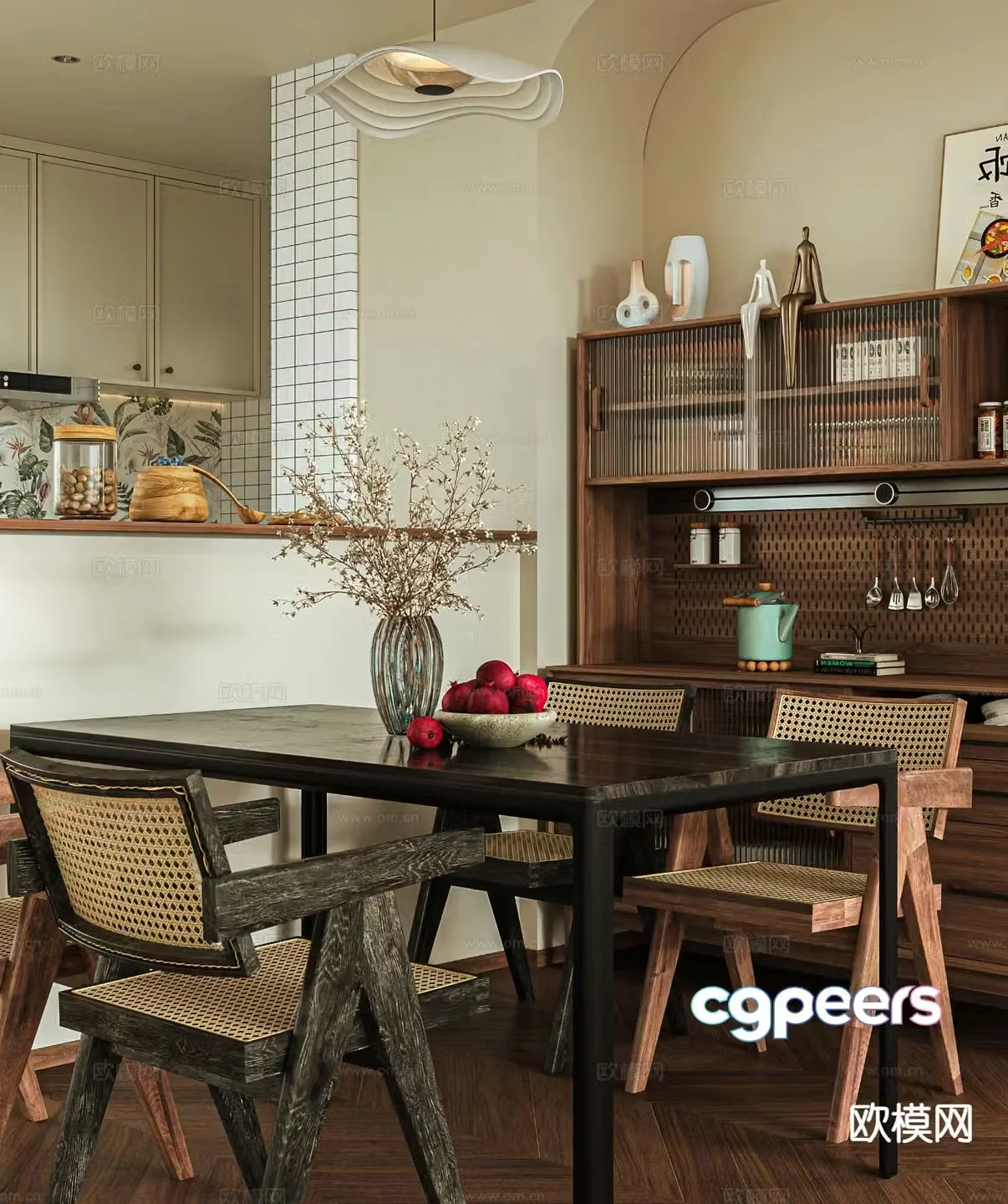 Medieval style dining table and chairs 3d model