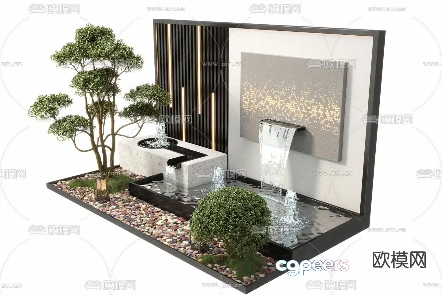 New Chinese style water feature wall landscape sketch 3D model